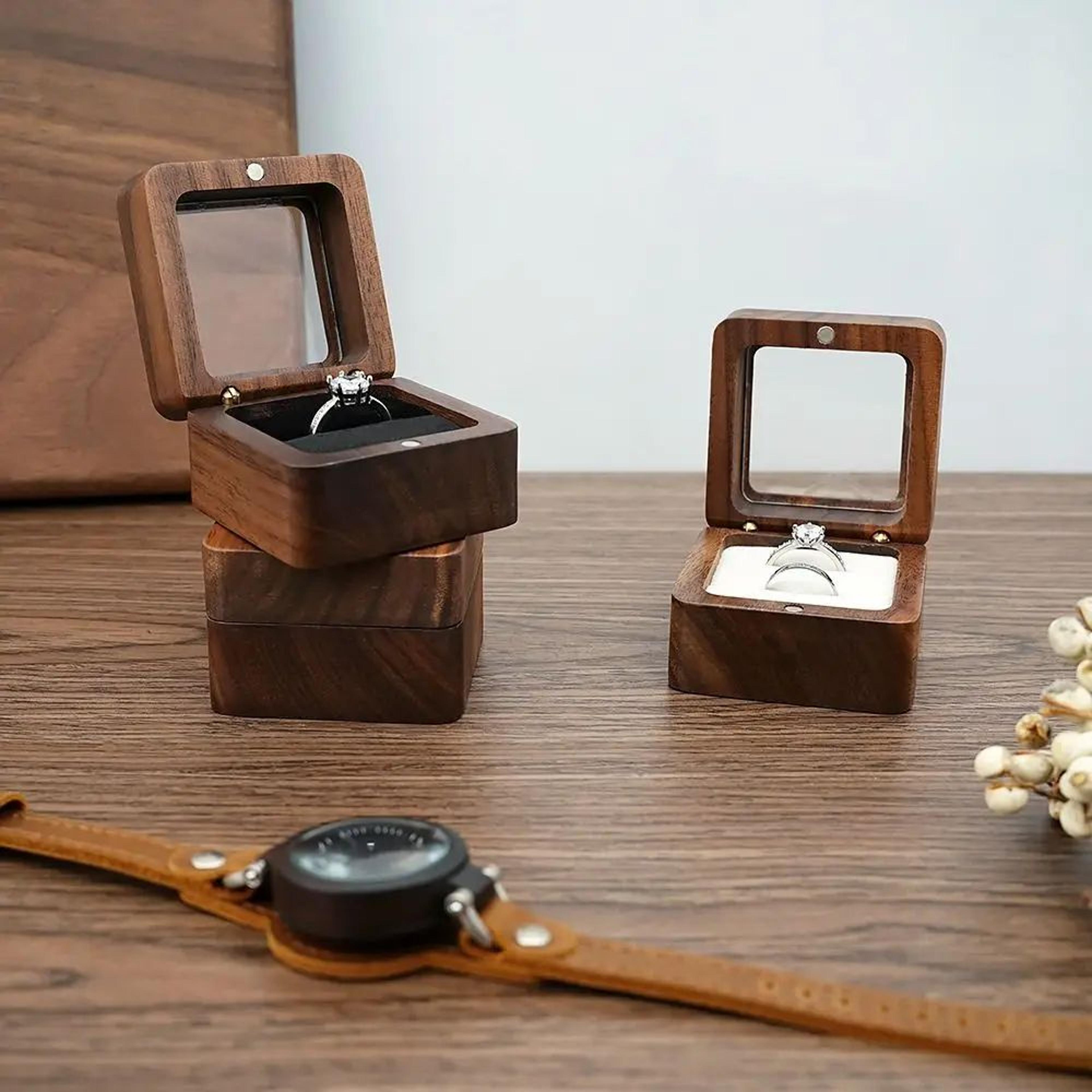 wooden ring box for proposal engagement wedding – rustic jewelry storage holder for couples anniversary love gift