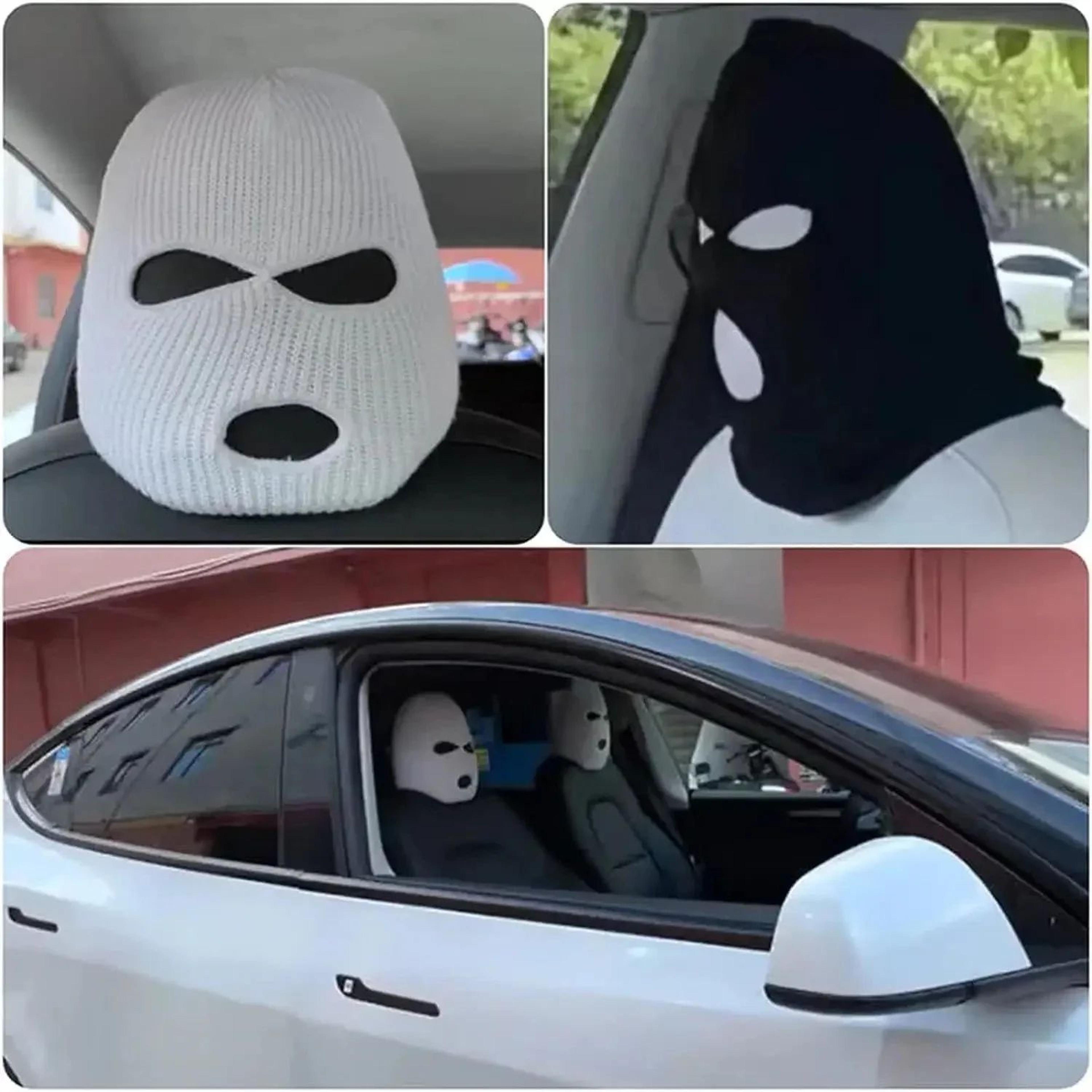 Universal Funny Car Headrest Cover Set  Ski Mask Style Front Seat Protector Accessories 4