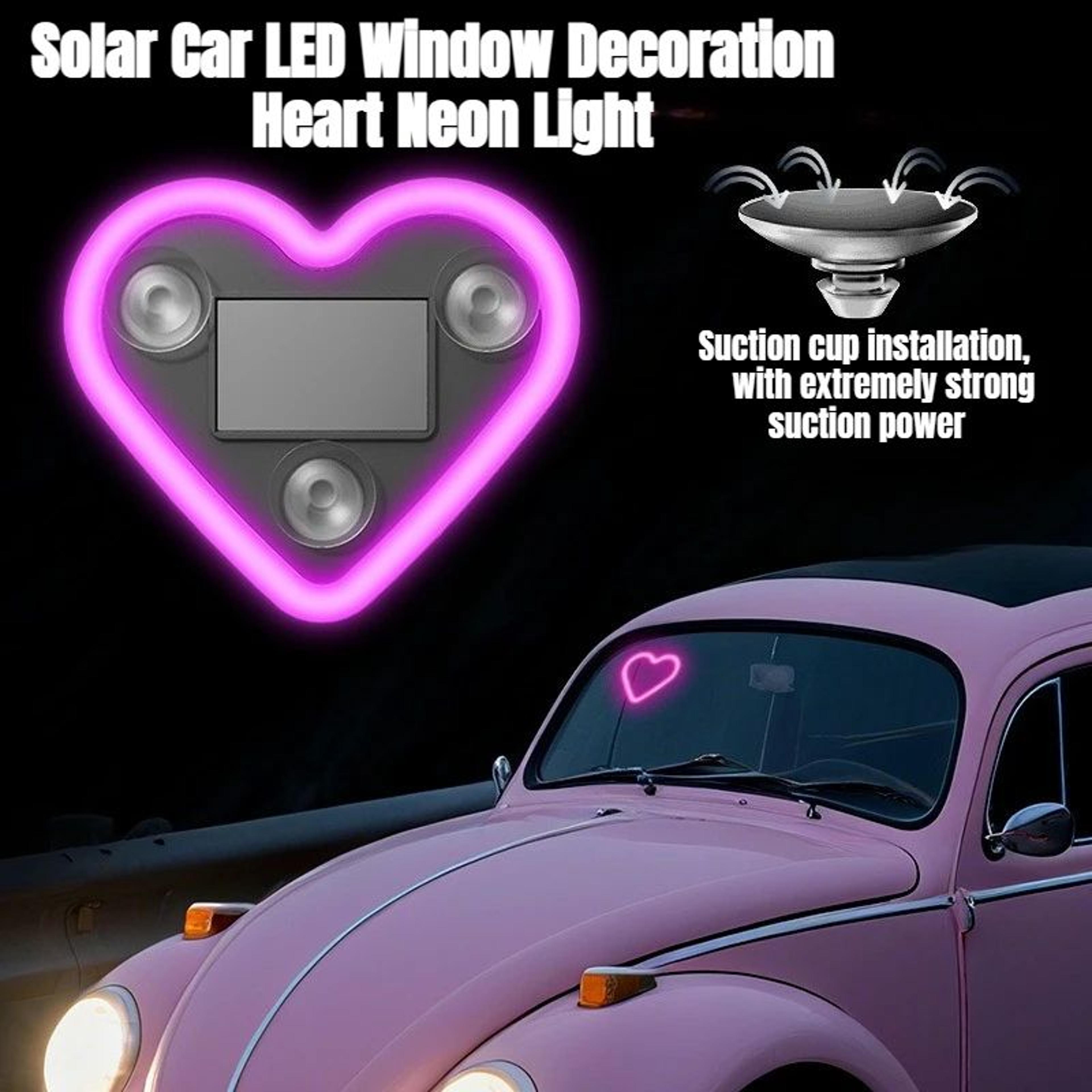 universal solar led heart neon car interior light – window ambient atmosphere decoration lamp gift