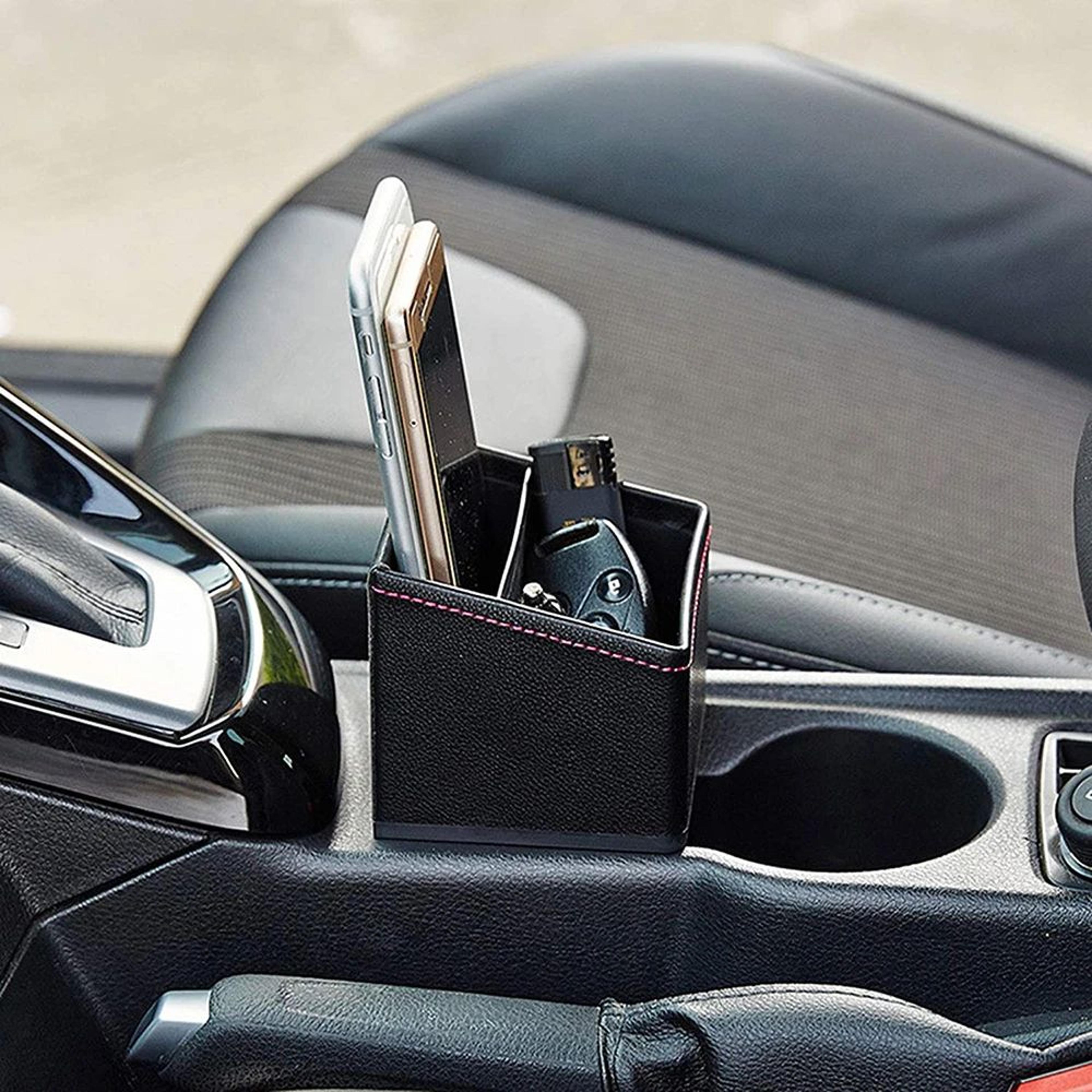 Luxury PU Leather Car Console Organizer Storage Box  Universal Phone Holder  Center Control Pocket  2