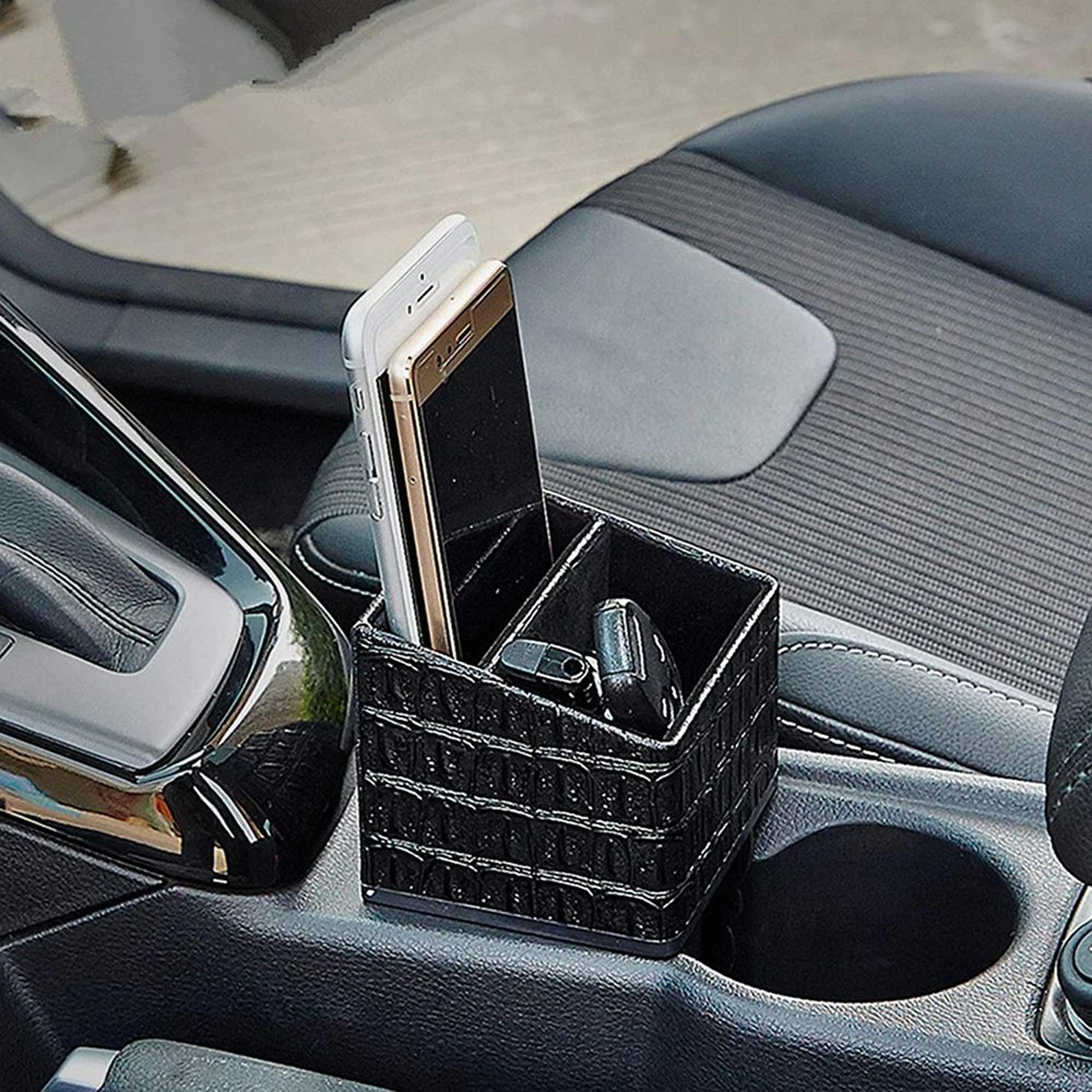 Luxury PU Leather Car Console Organizer Storage Box  Universal Phone Holder  Center Control Pocket  3