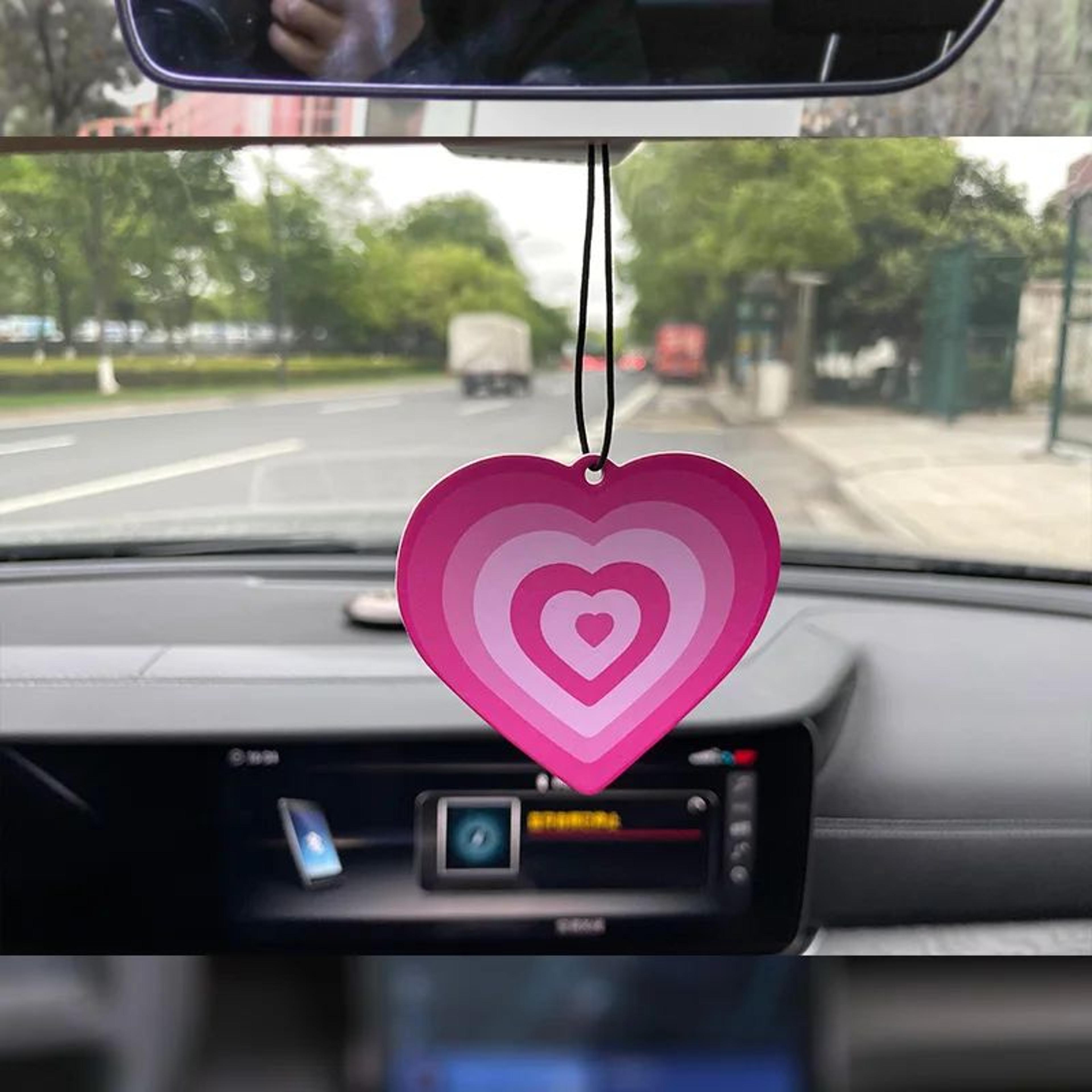 y2k pink heart rainbow car air freshener pendant – freesia & english pear hanging fragrance sachet