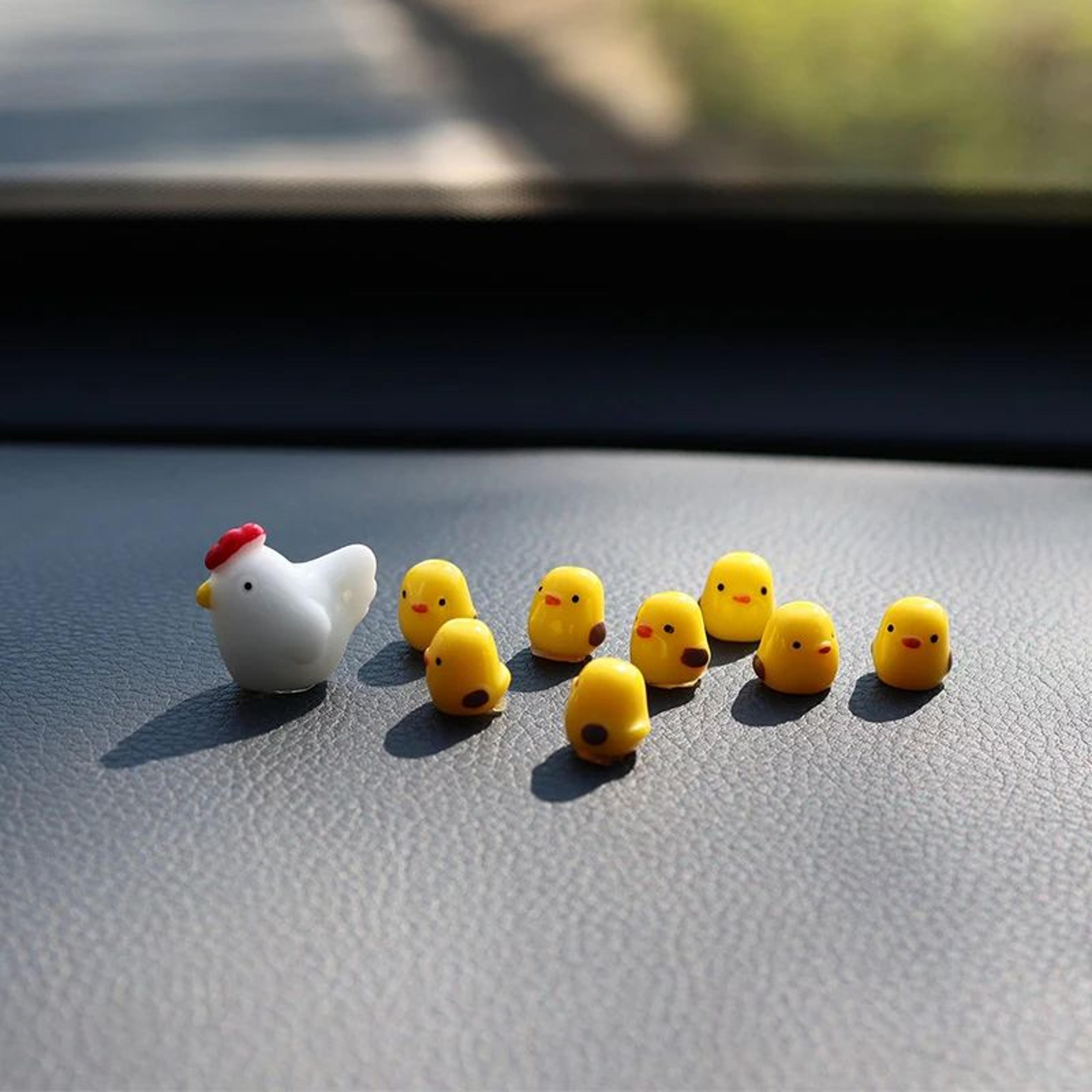 6 Pcs Cute Mini Chicken Car Dashboard Decor Set  Funny Chick Rearview Mirror  Fairy Garden Ornament 3