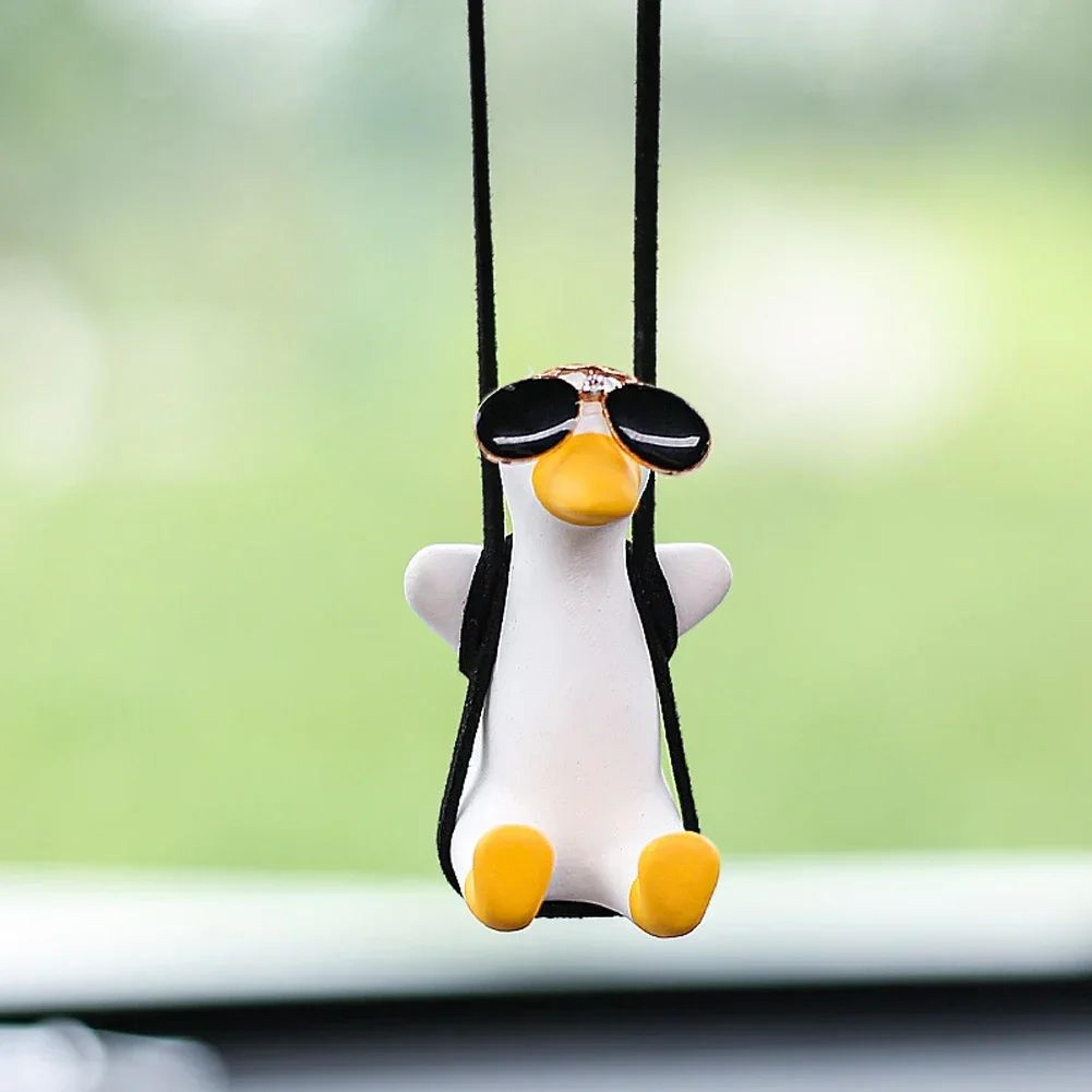 Cool White Swing Duck Car Rearview Mirror Ornament With Sunglasses  Creative Hanging Auto Decoratio 1