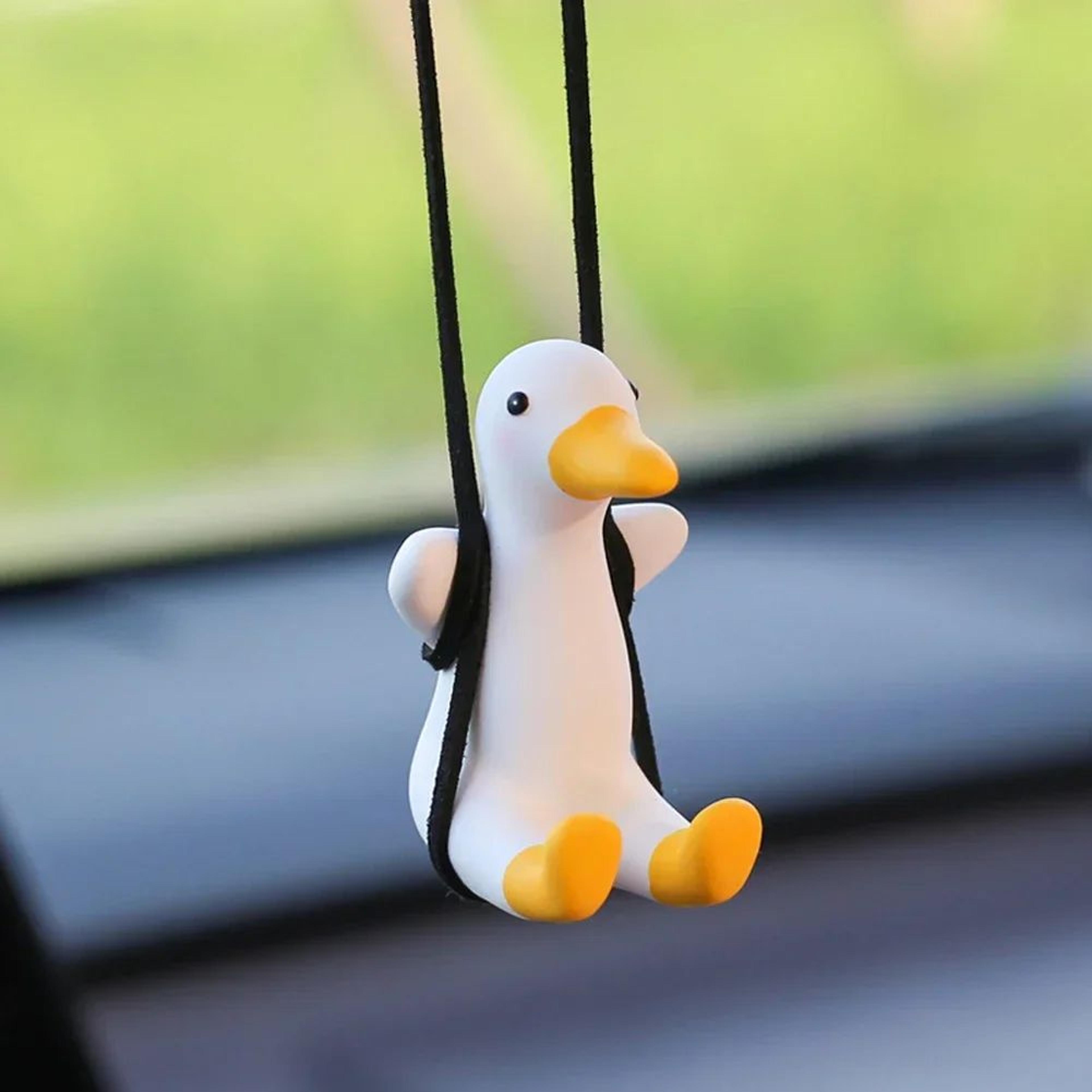 Cool White Swing Duck Car Rearview Mirror Ornament With Sunglasses  Creative Hanging Auto Decoratio 6