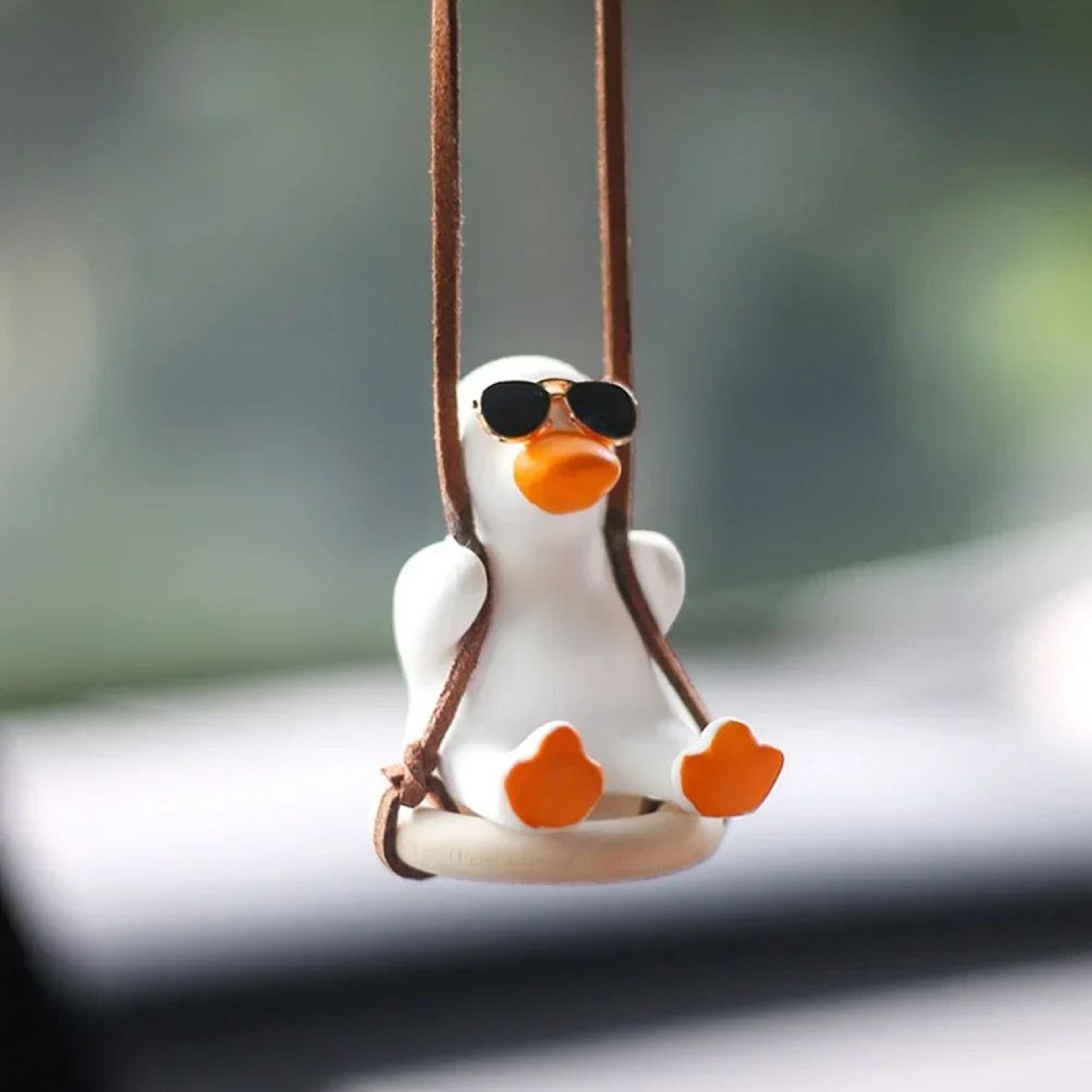 Cool White Swing Duck Car Rearview Mirror Ornament With Sunglasses  Creative Hanging Auto Decoratio 9