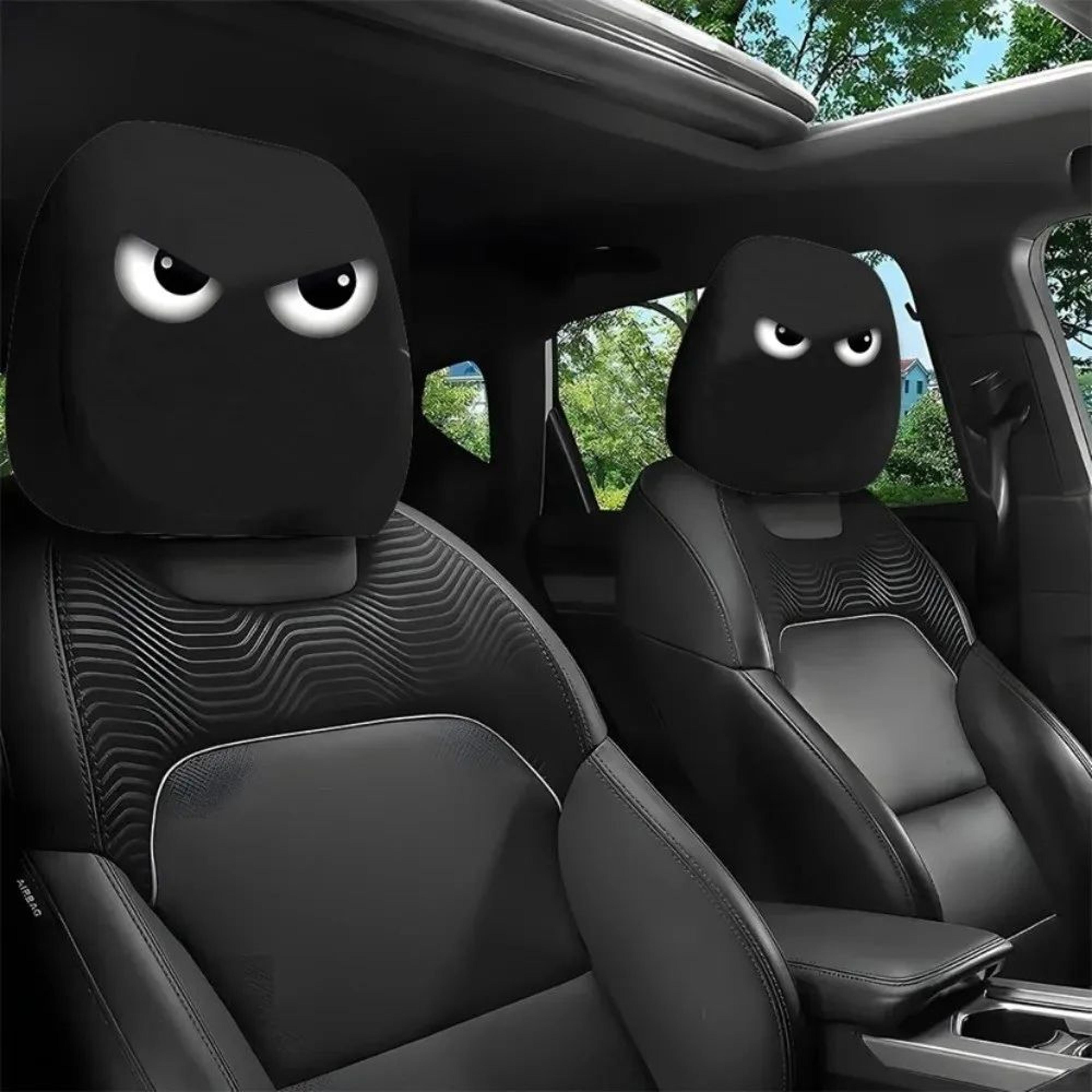 Universal Cartoon Eyes Car Headrest Covers  Breathable Stretchable Seat Protector Pillowcase Set 9