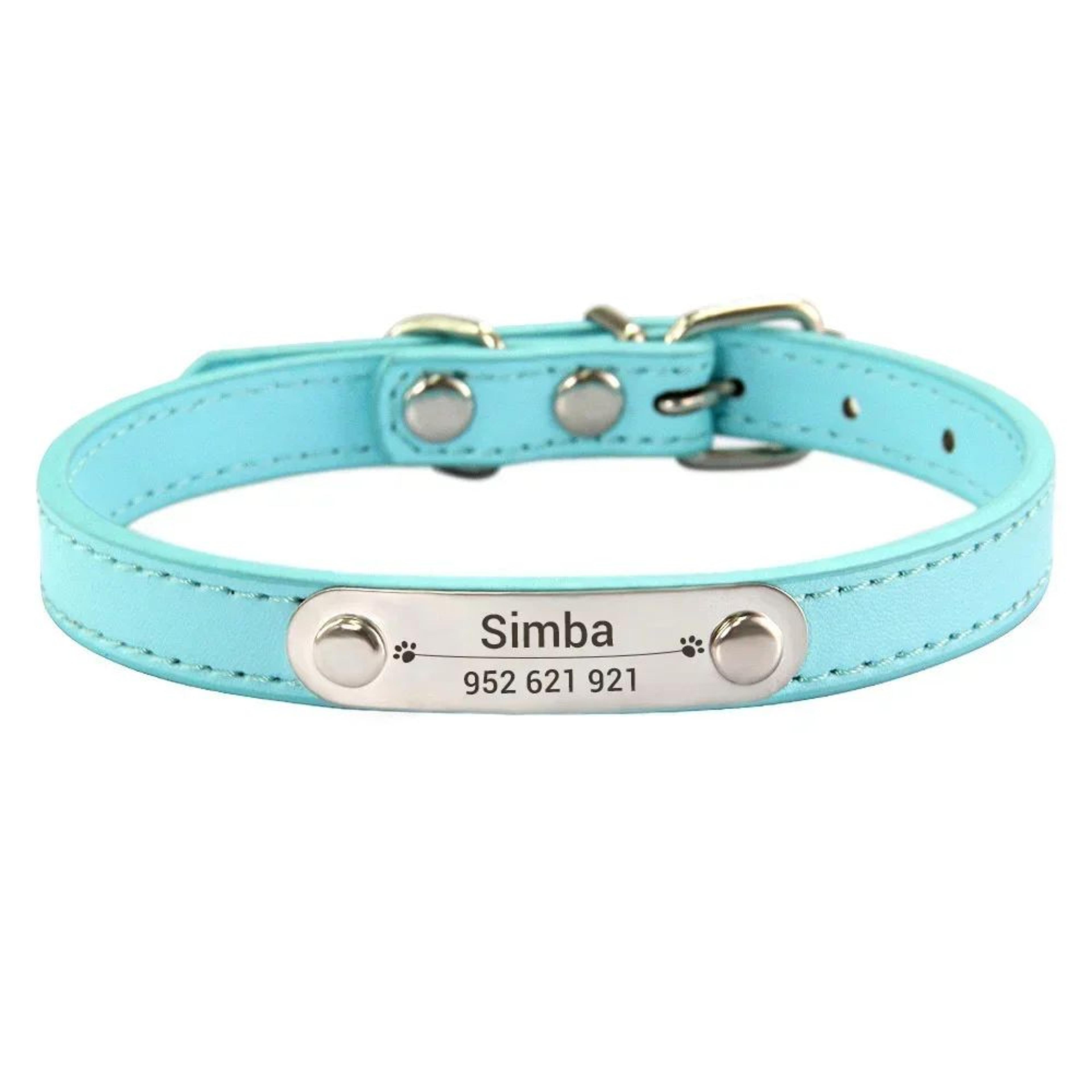 Personalized Dog Collar With Engraved Name Plate  Adjustable PU Leather ID Collar For Dogs  Cats 13