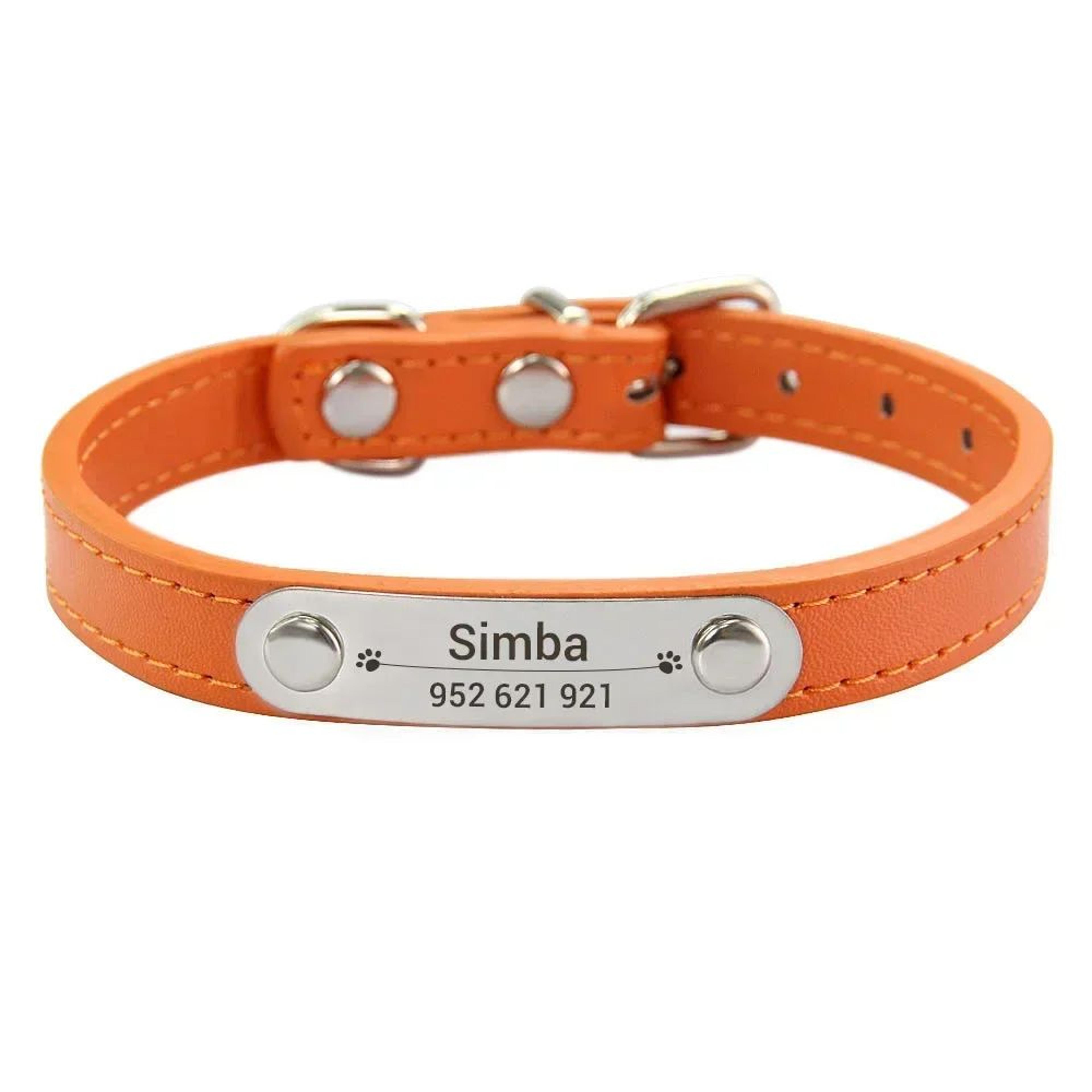 Personalized Dog Collar With Engraved Name Plate  Adjustable PU Leather ID Collar For Dogs  Cats 15