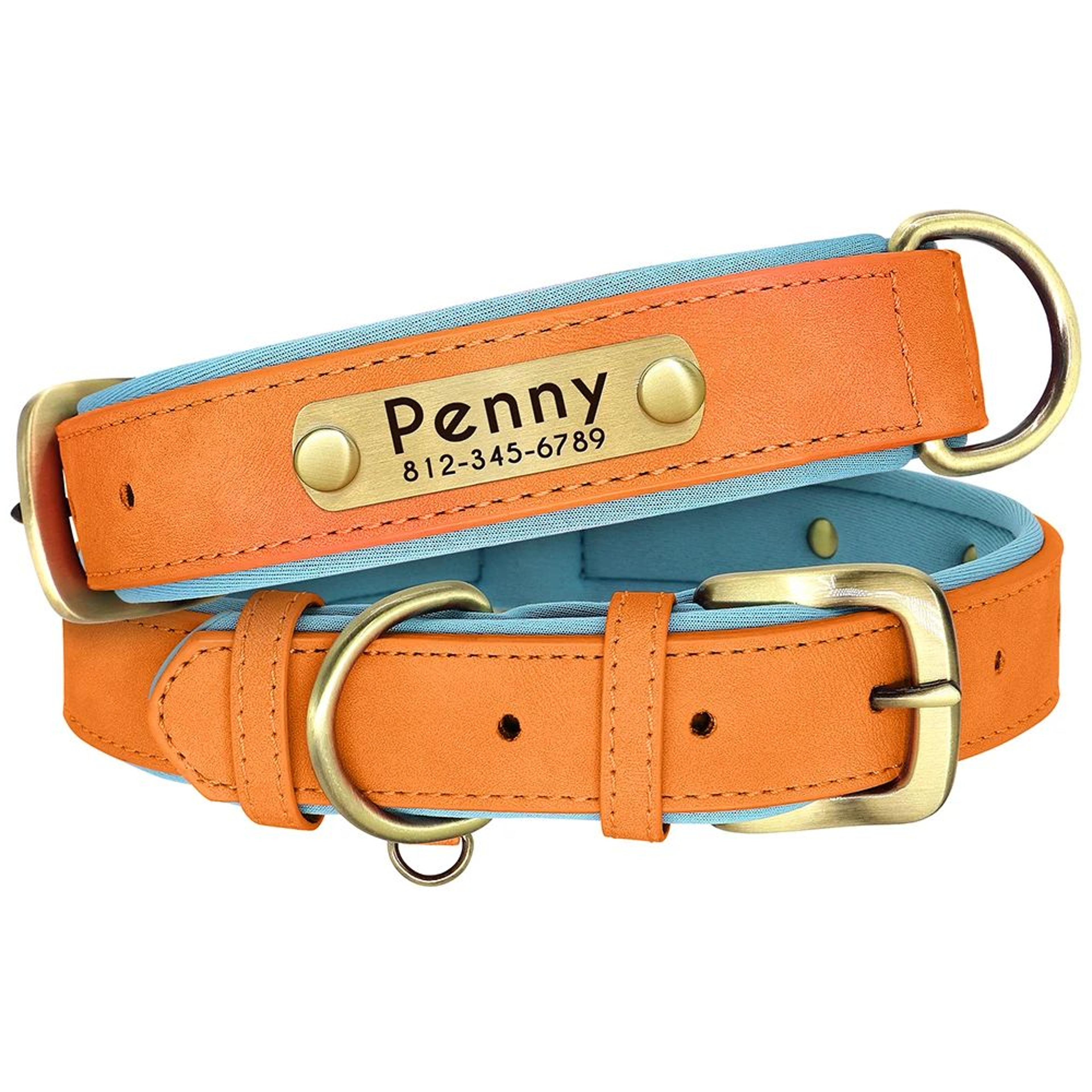 Personalized PU Leather Dog Collar With Engraved Nameplate  Soft Padded Adjustable Collar For Small 10