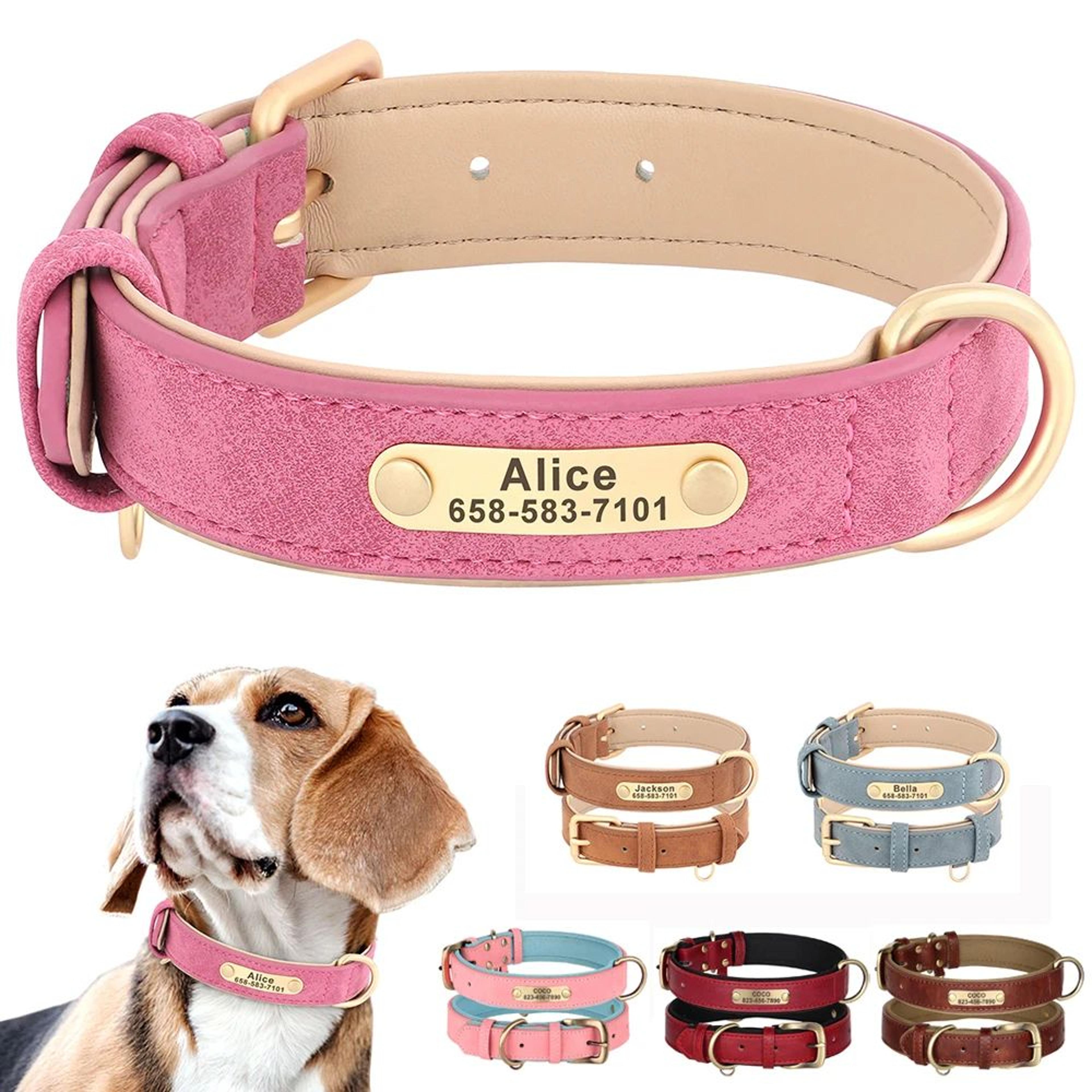 personalized pu leather dog collar with free engraved nameplate – custom id tag collar for small, medium & large dogs