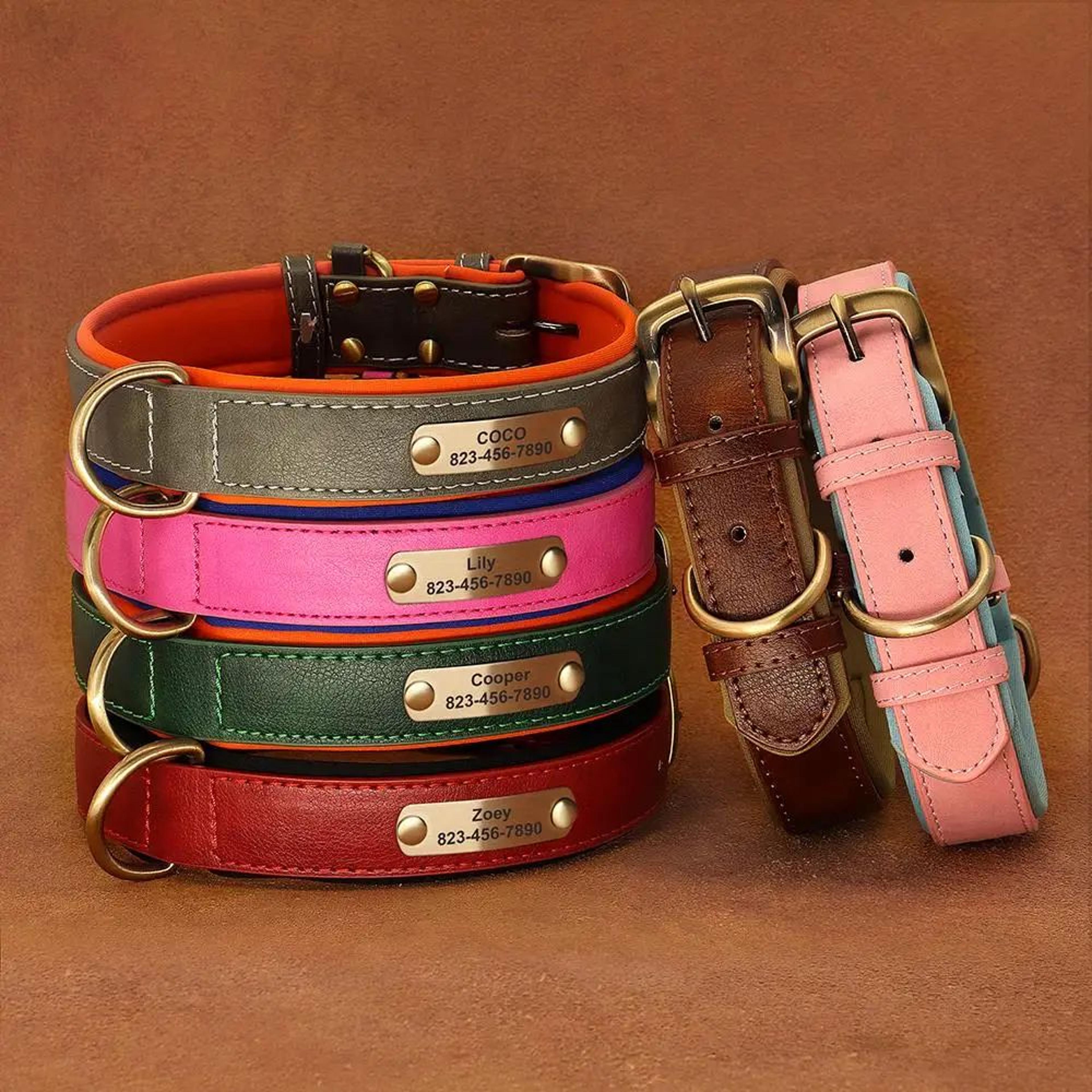 Personalized PU Leather Dog Collar With Free Engraved Nameplate  Custom ID Tag Collar For Small Med