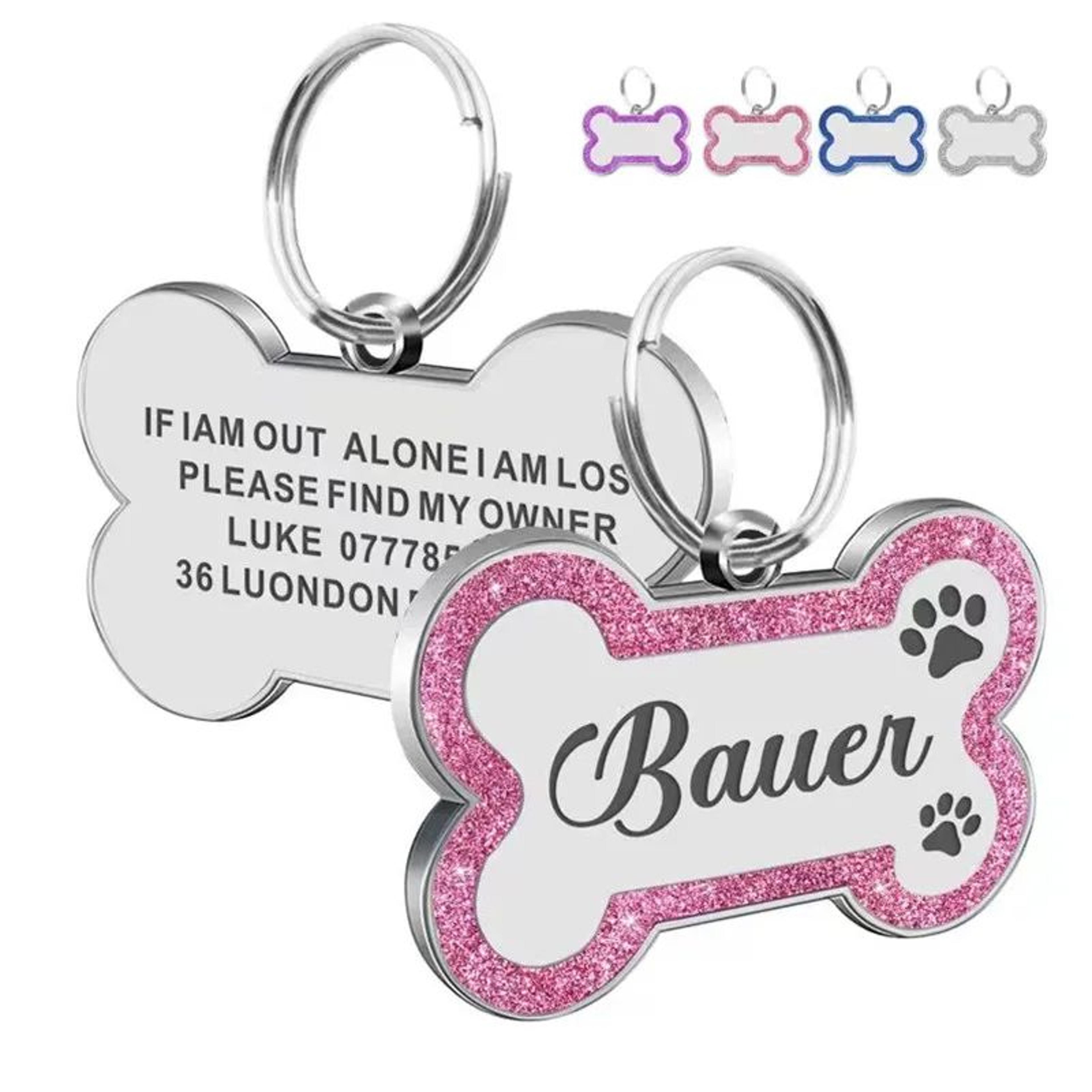 Custom DoubleSided Glitter Pet ID Tag  Personalized AntiLost Name Pendant For Dogs  Cats With Colla 9