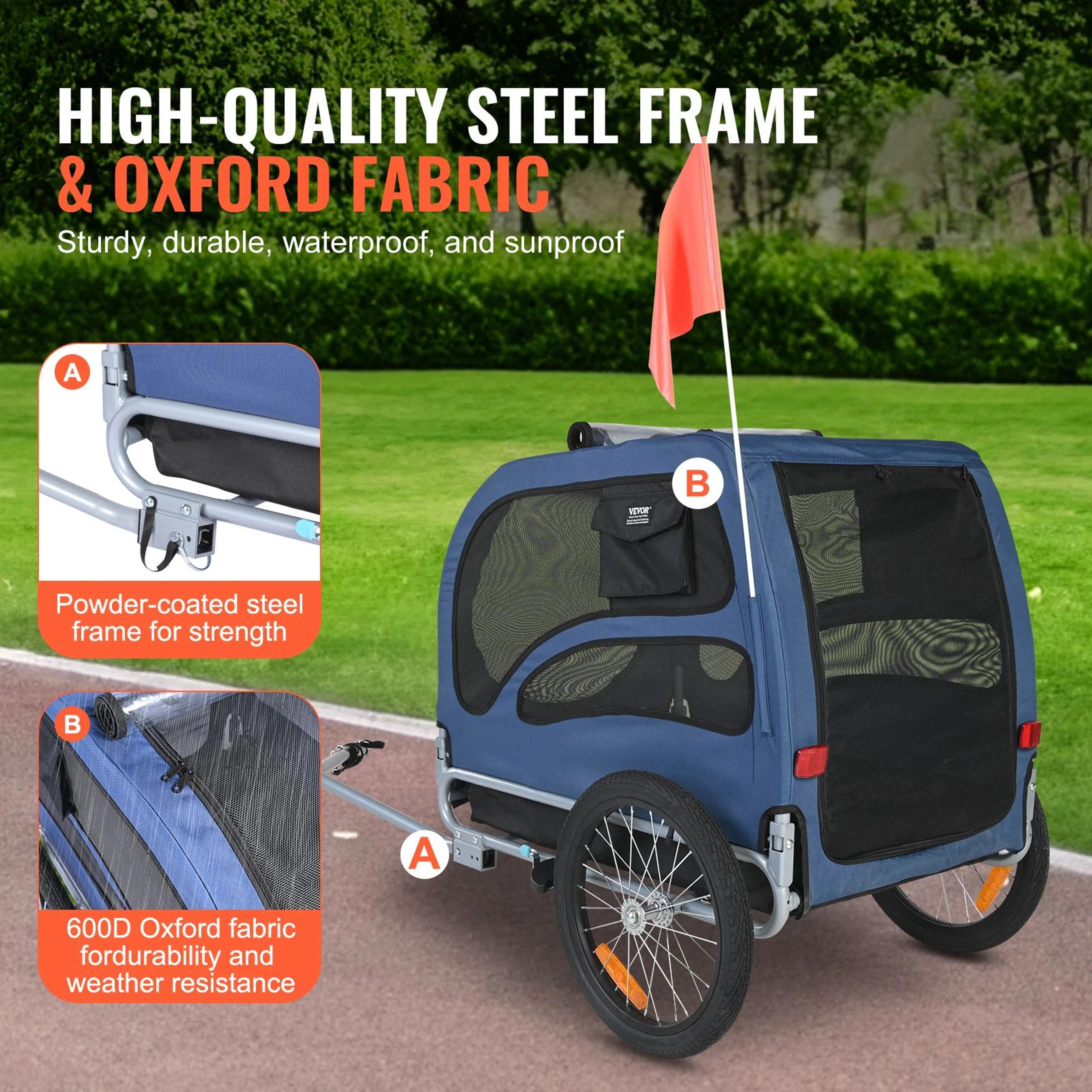 100 Lbs Pet Bike Trailer Carrier  Foldable Dog Bicycle Cart With Reflectors Safety Flag  Weather Sh 1