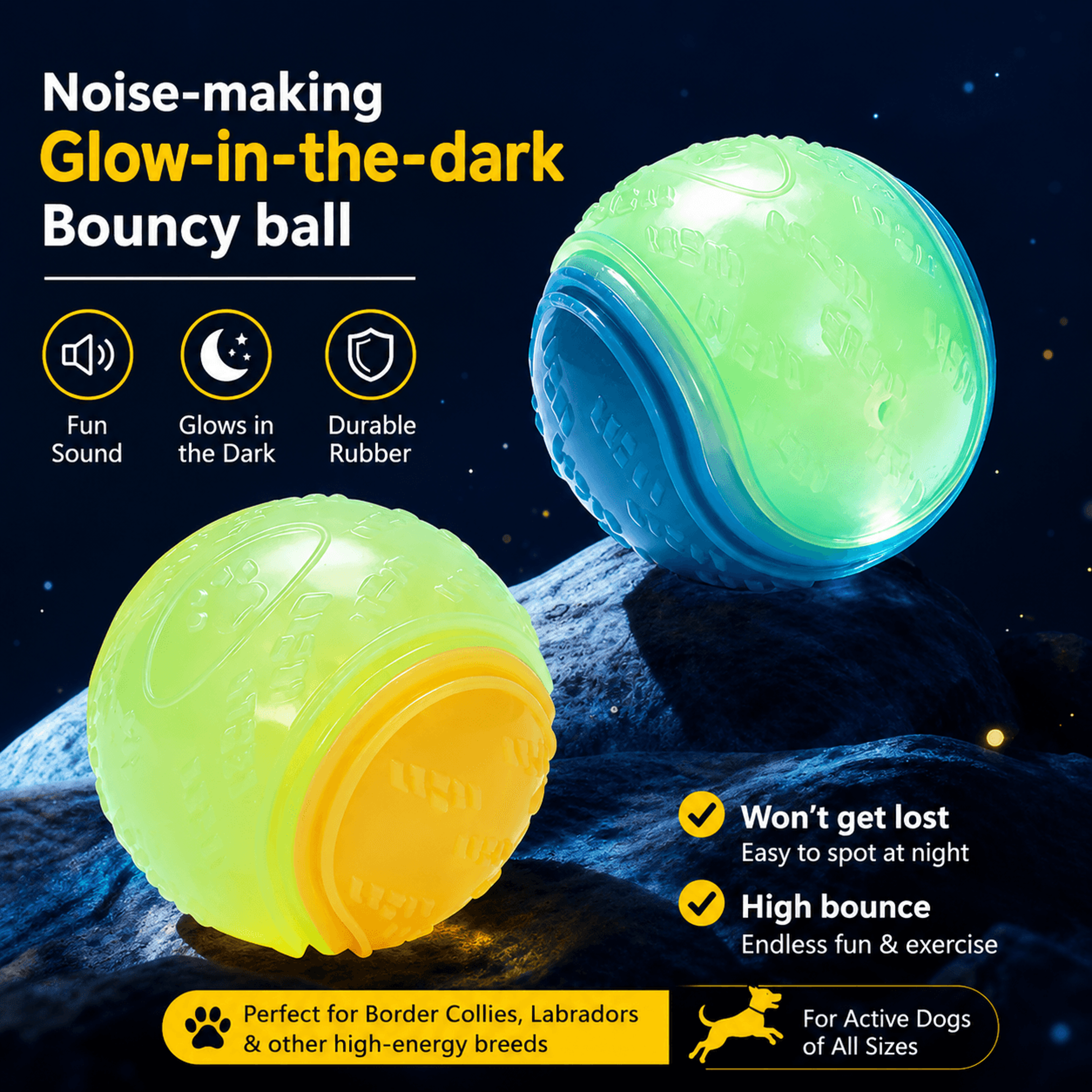 HOOPET Glow Rubber Dog Fetch Ball  Durable Interactive Chew  Training Toy For Active Dogs 0