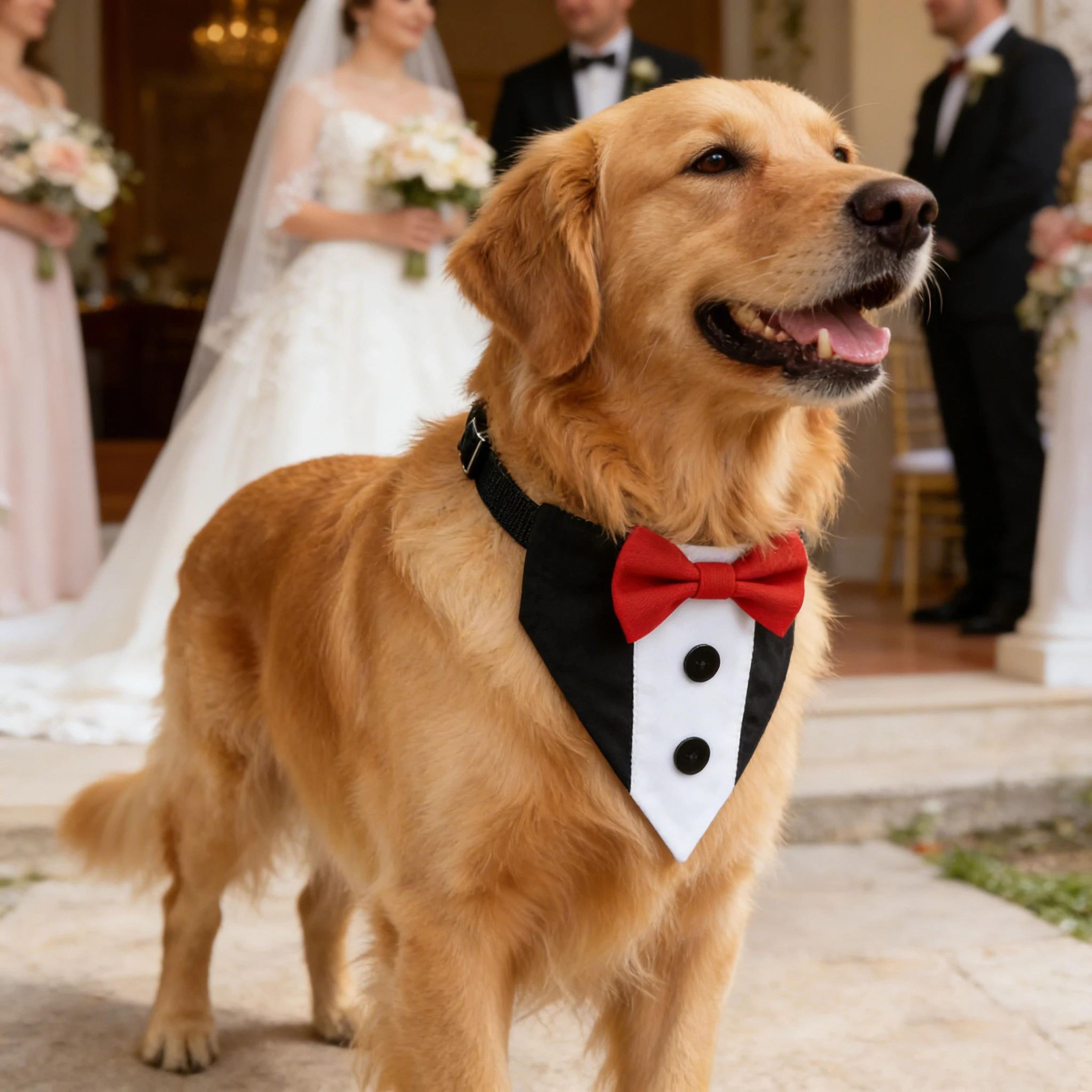 Pet Wedding Tuxedo Collar With Bow Tie Bandana  Adjustable Formal Dog  Cat Wedding Collar For Parti 4