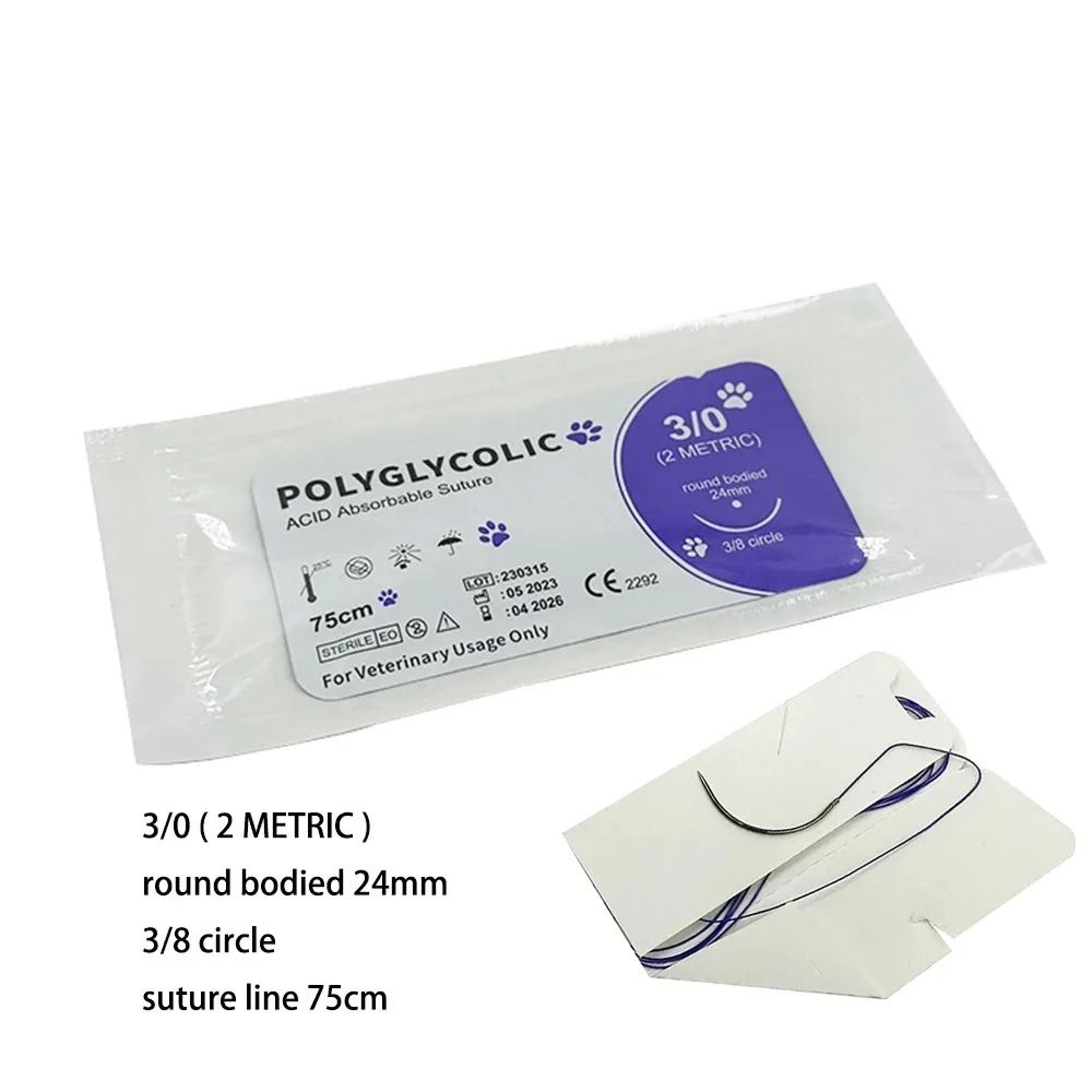 Professional Absorbable PGA Veterinary Suture Kit  12pcs Sterile Dog Surgical Training Thread With  4