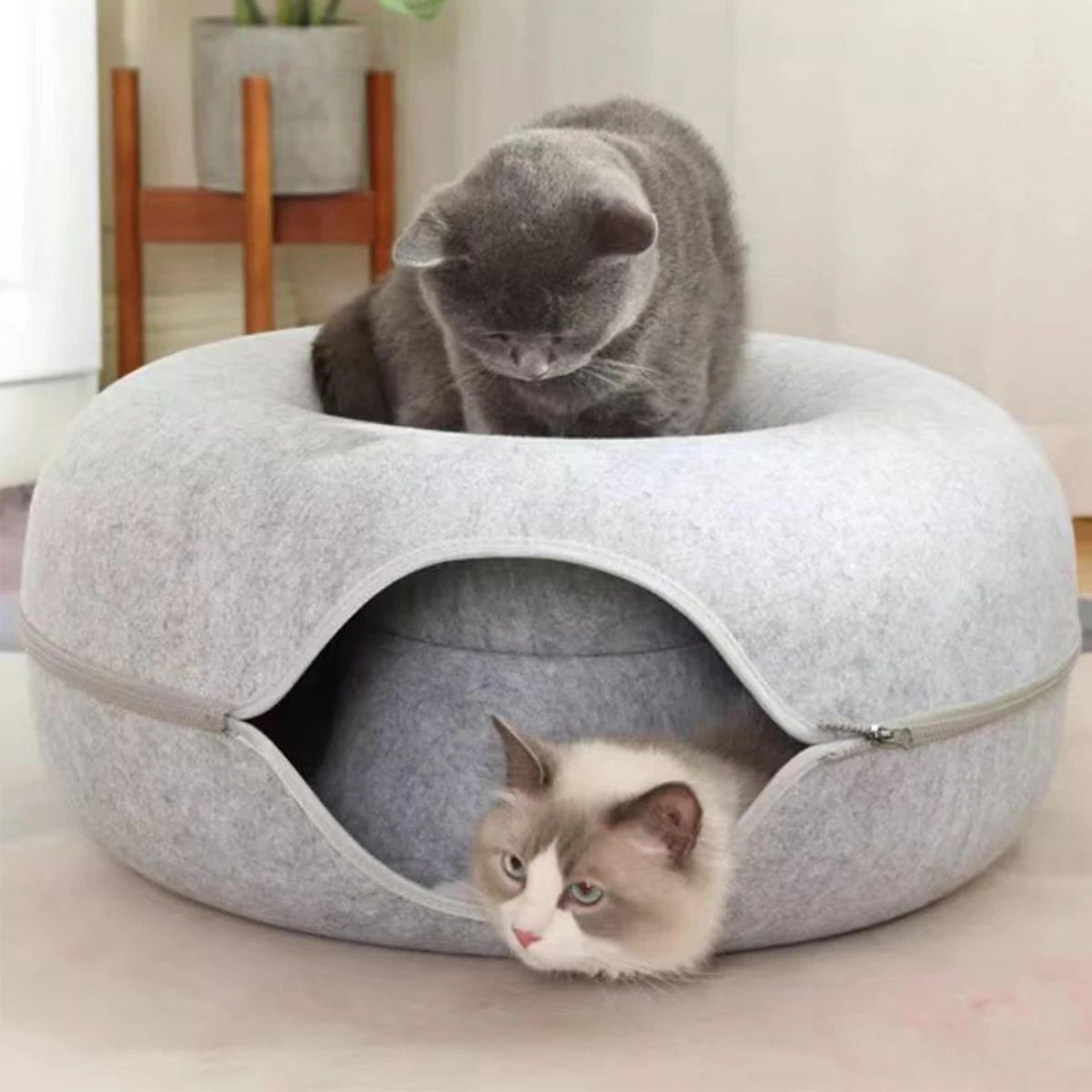 Interactive Donut Tunnel Cat Bed  Cozy Felt Cat Cave Play Tunnel  Washable Indoor Pet House 2