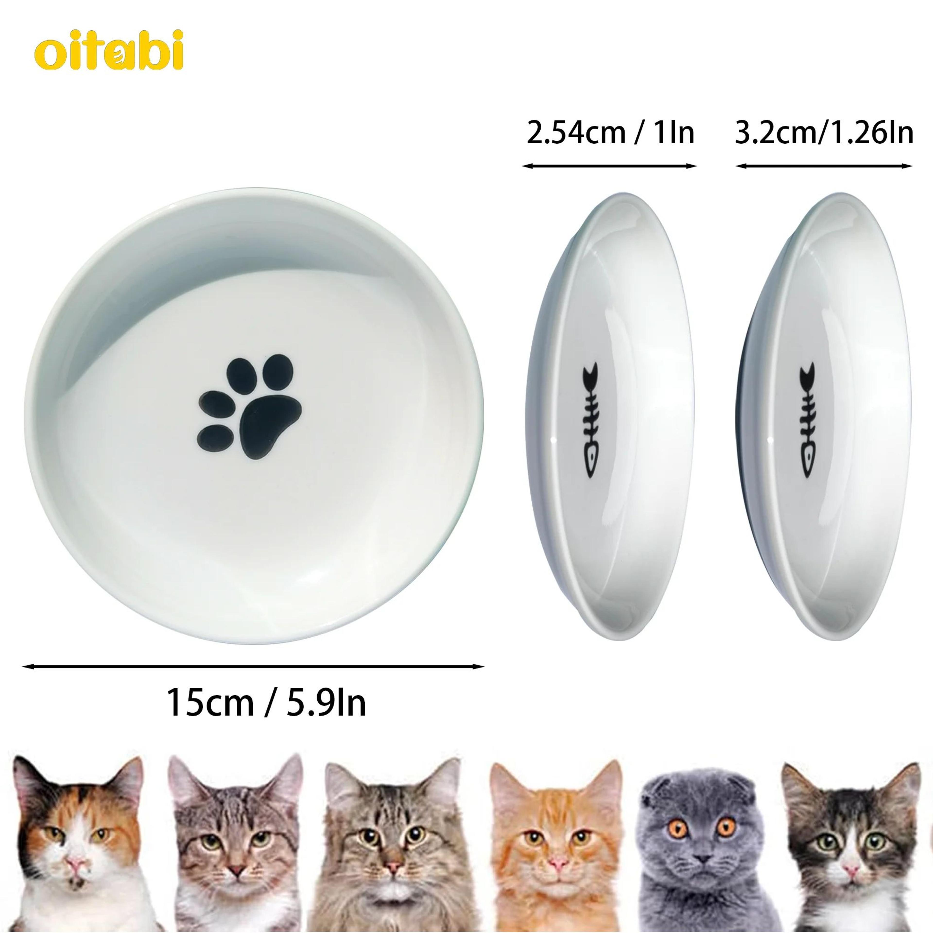 Oitabi 3 Pcs AntiWhisker Ceramic Cat Bowl Set  NoSpill Shallow Cat Food  Water Dishes With NonSlip