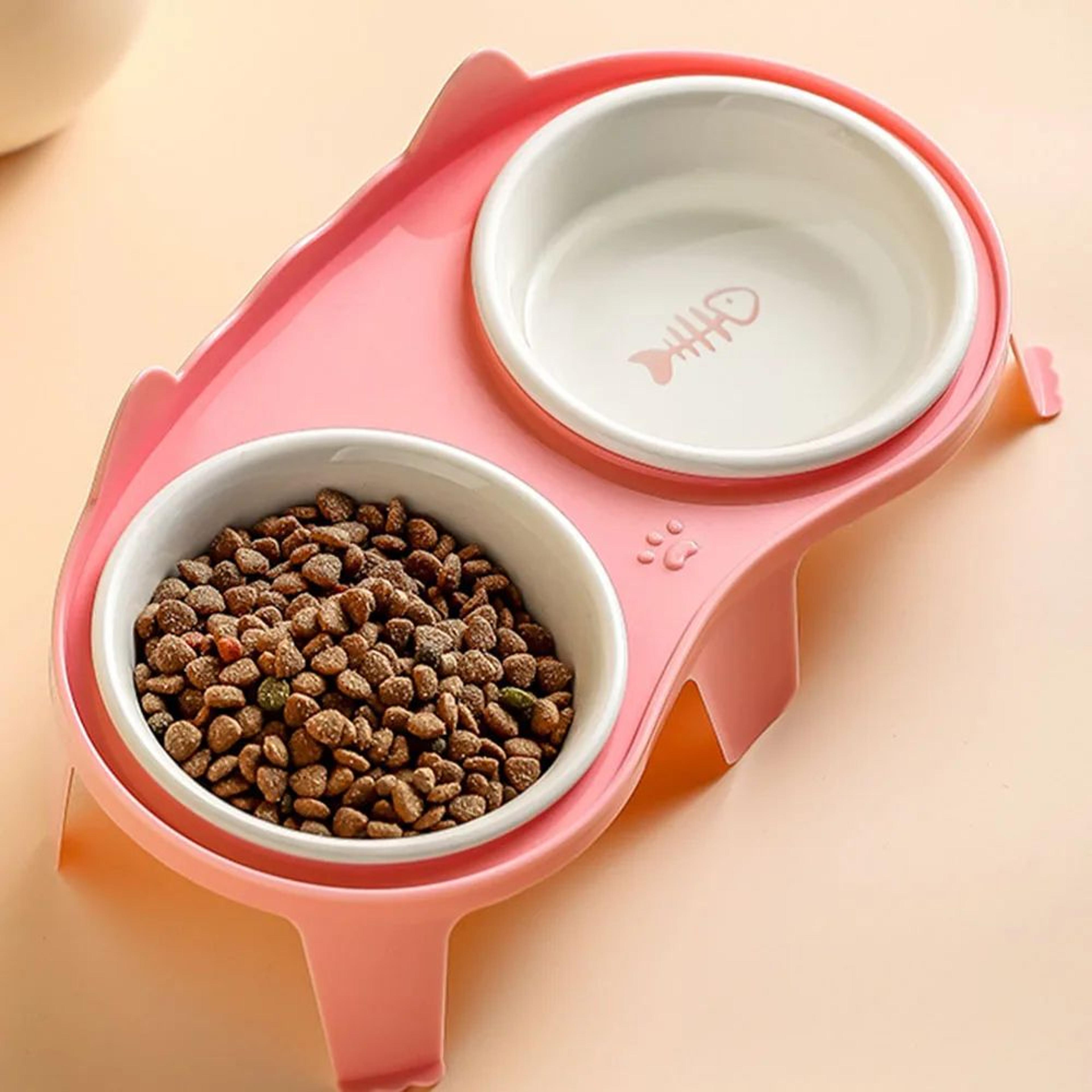 Elevated Ceramic Cat Double Bowl Set  Slanted Pet Food  Water Feeding Bowls For Cats And Kittens 2