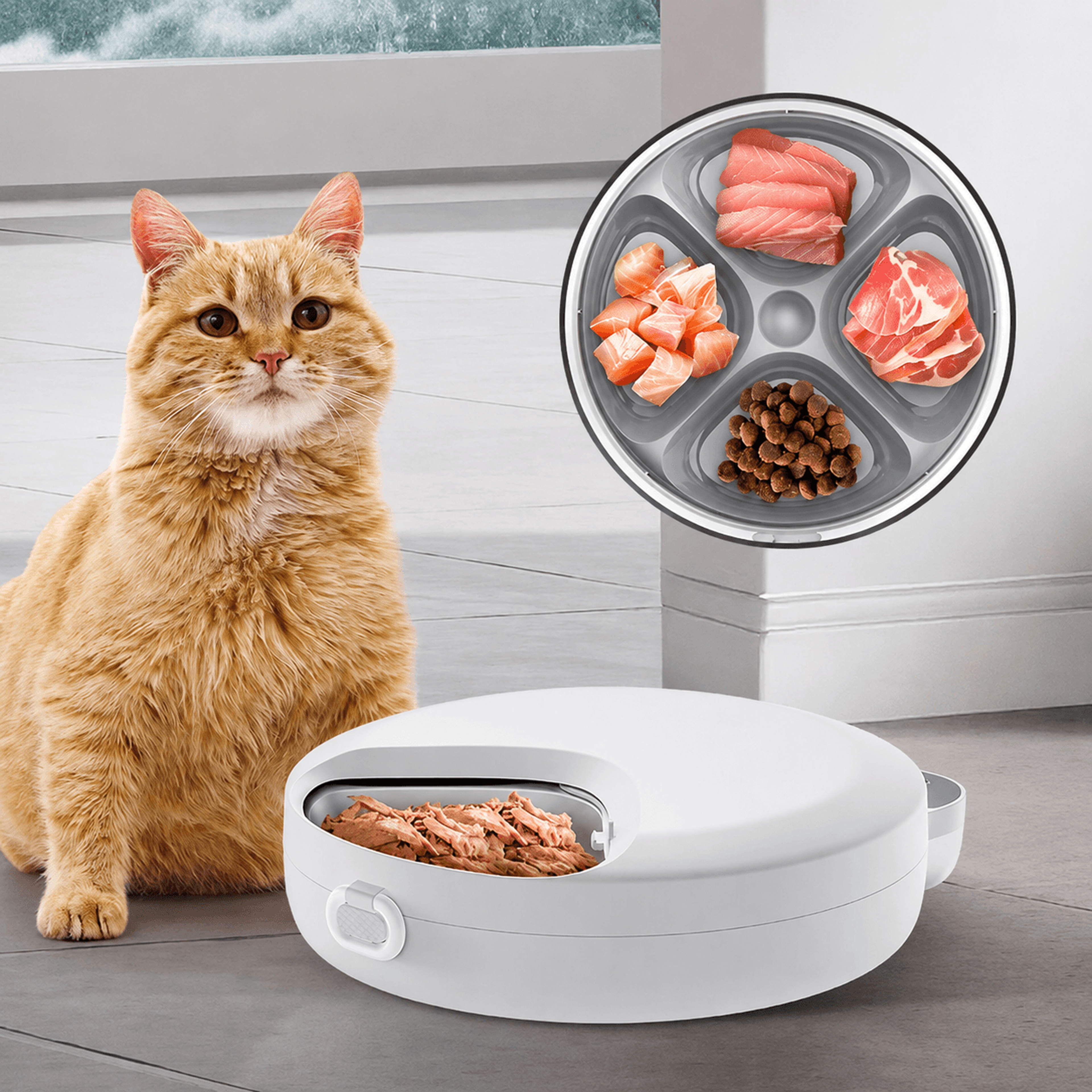 ROJECO 4Meal Automatic Pet Feeder  Smart Timed Wet  Dry Food Dispenser For Cats  Dogs With LCD Disp 0