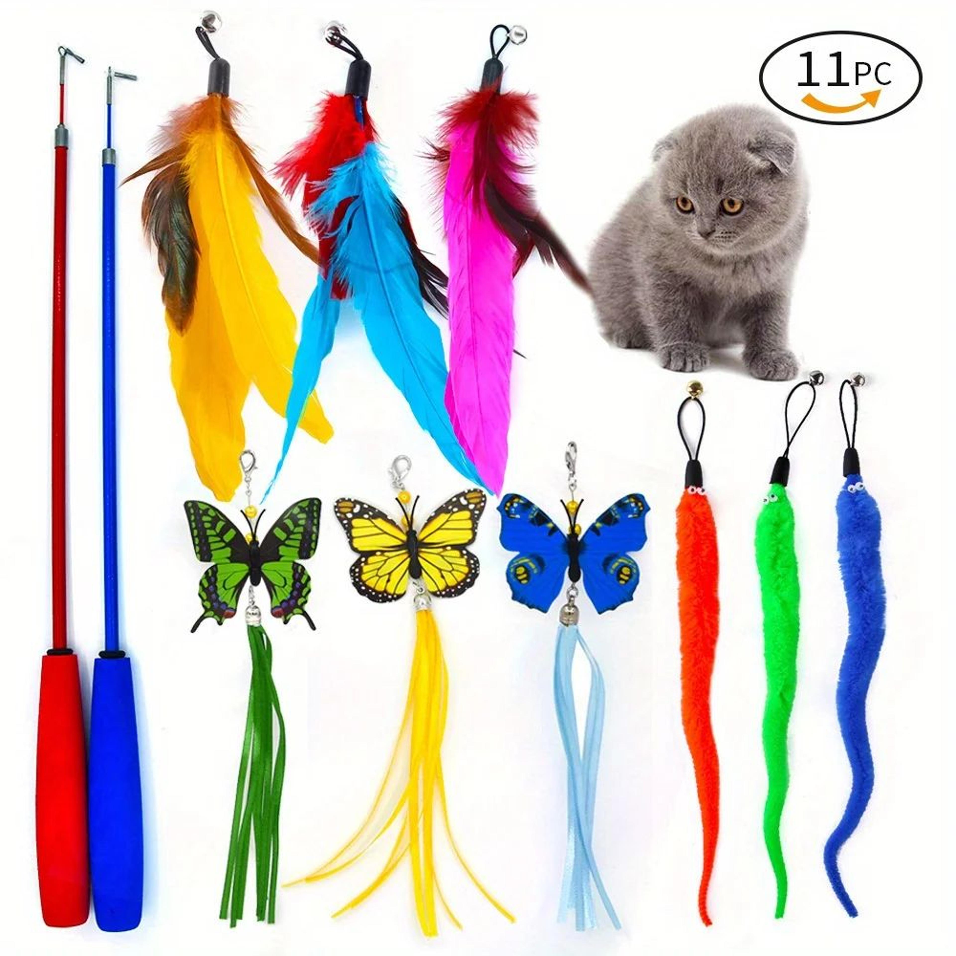 11Piece Interactive Cat Wand Toy Set  Feather Teaser Sticks With Bells For Kittens  Indoor Cats 6
