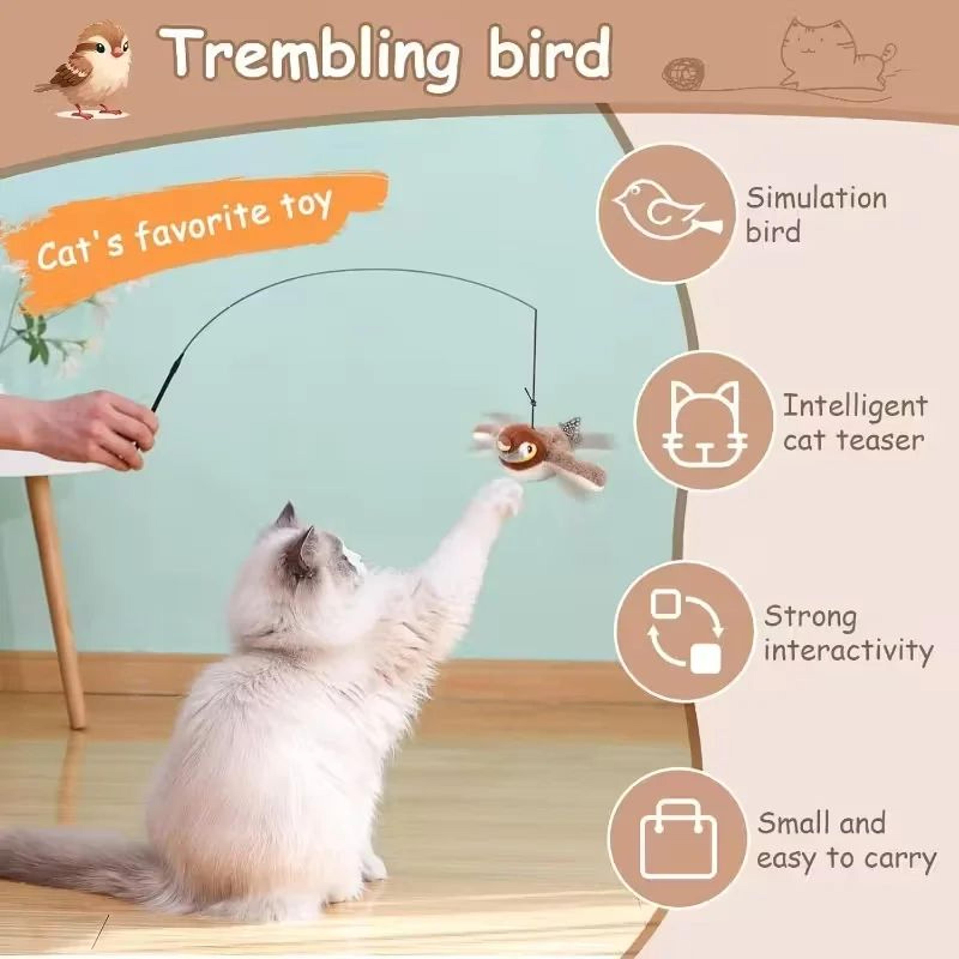 Rechargeable Flapping Sparrow Cat Toy  Interactive Chirping Bird With Touch Activation  USB Chargin 3