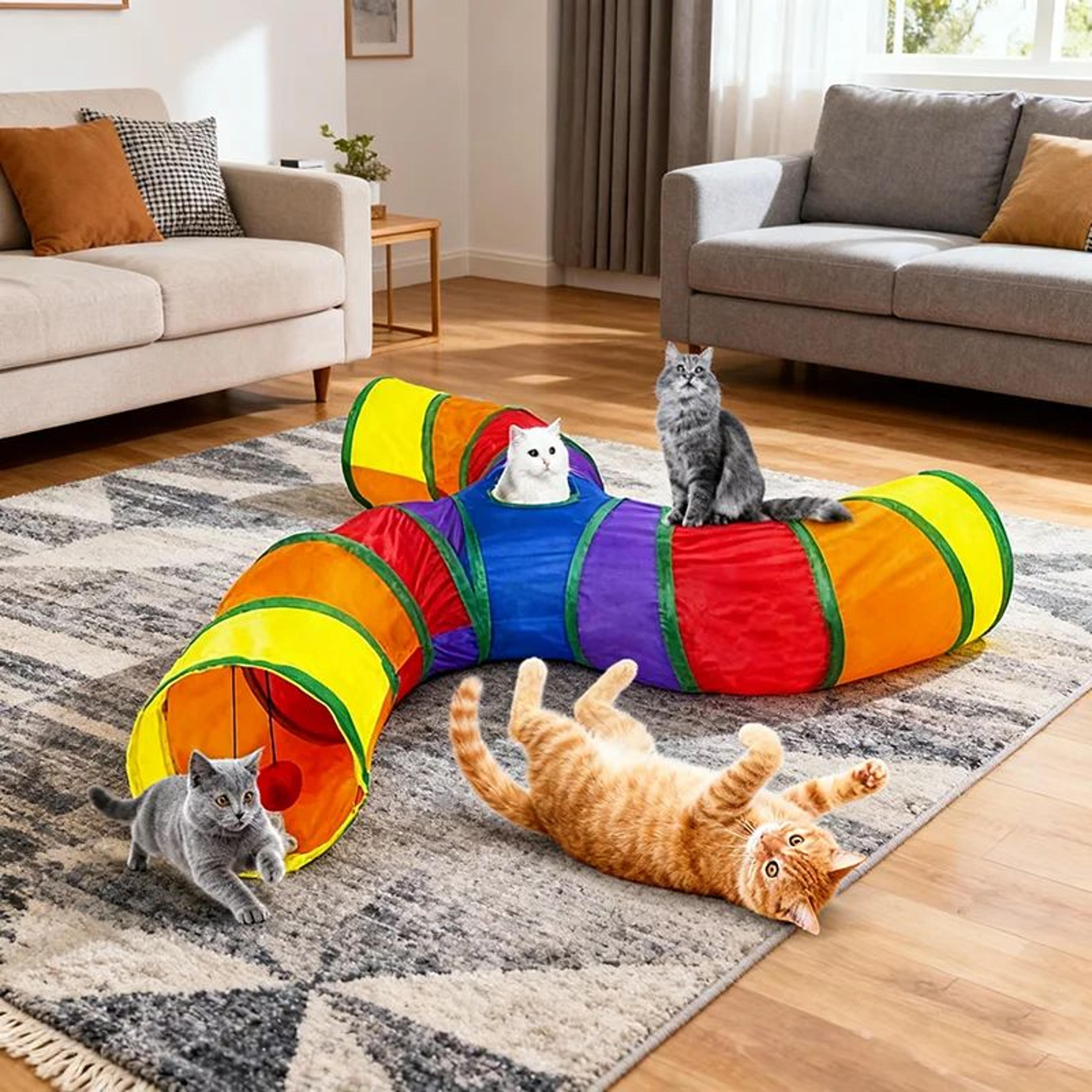 Rainbow Collapsible Cat Tunnel  Interactive Hide  Seek Play Tube For Cats Kittens  Puppies 1