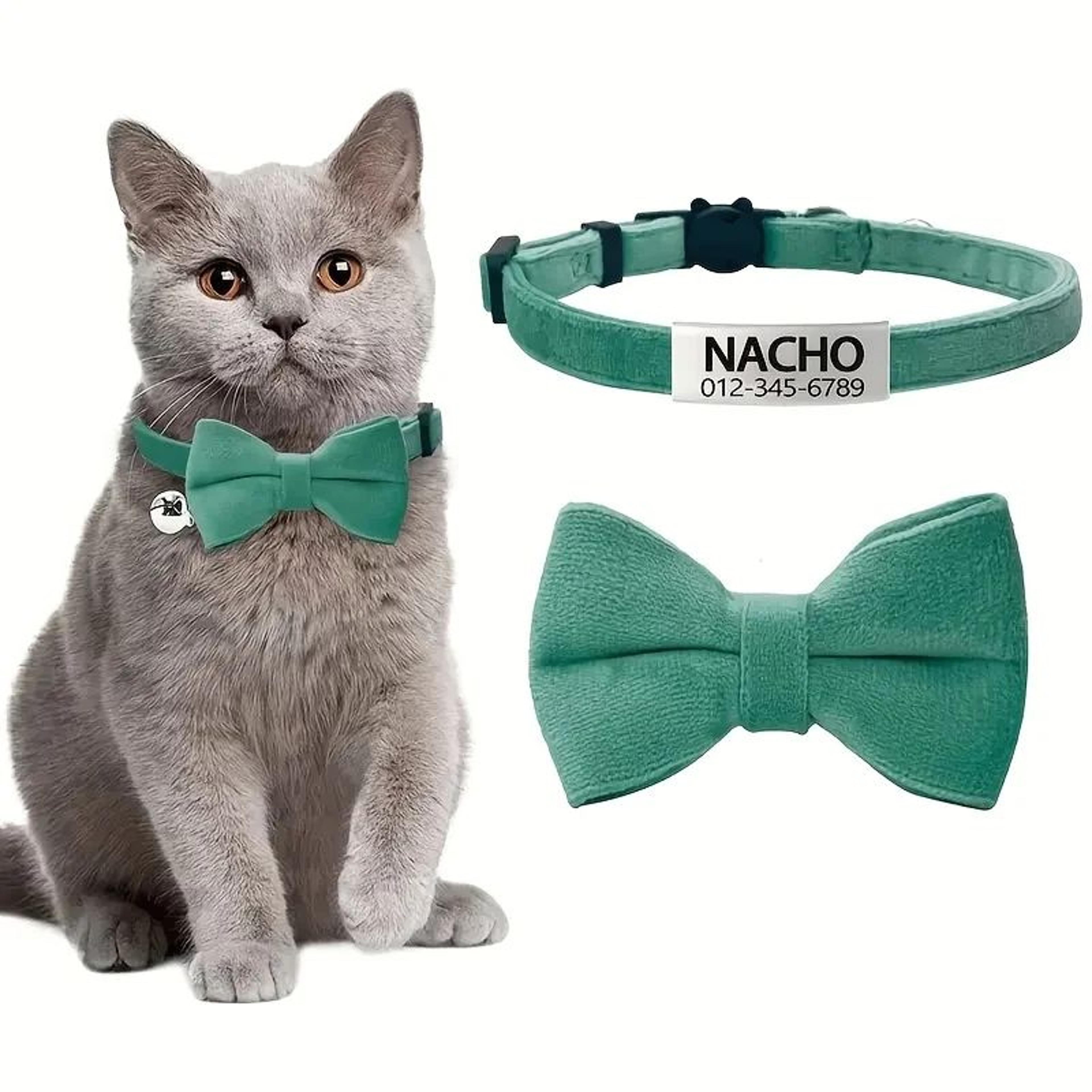 Personalized Cat Bow Tie Collar  Adjustable Nylon Pet Collar With Engraved ID Tag  Bell 8