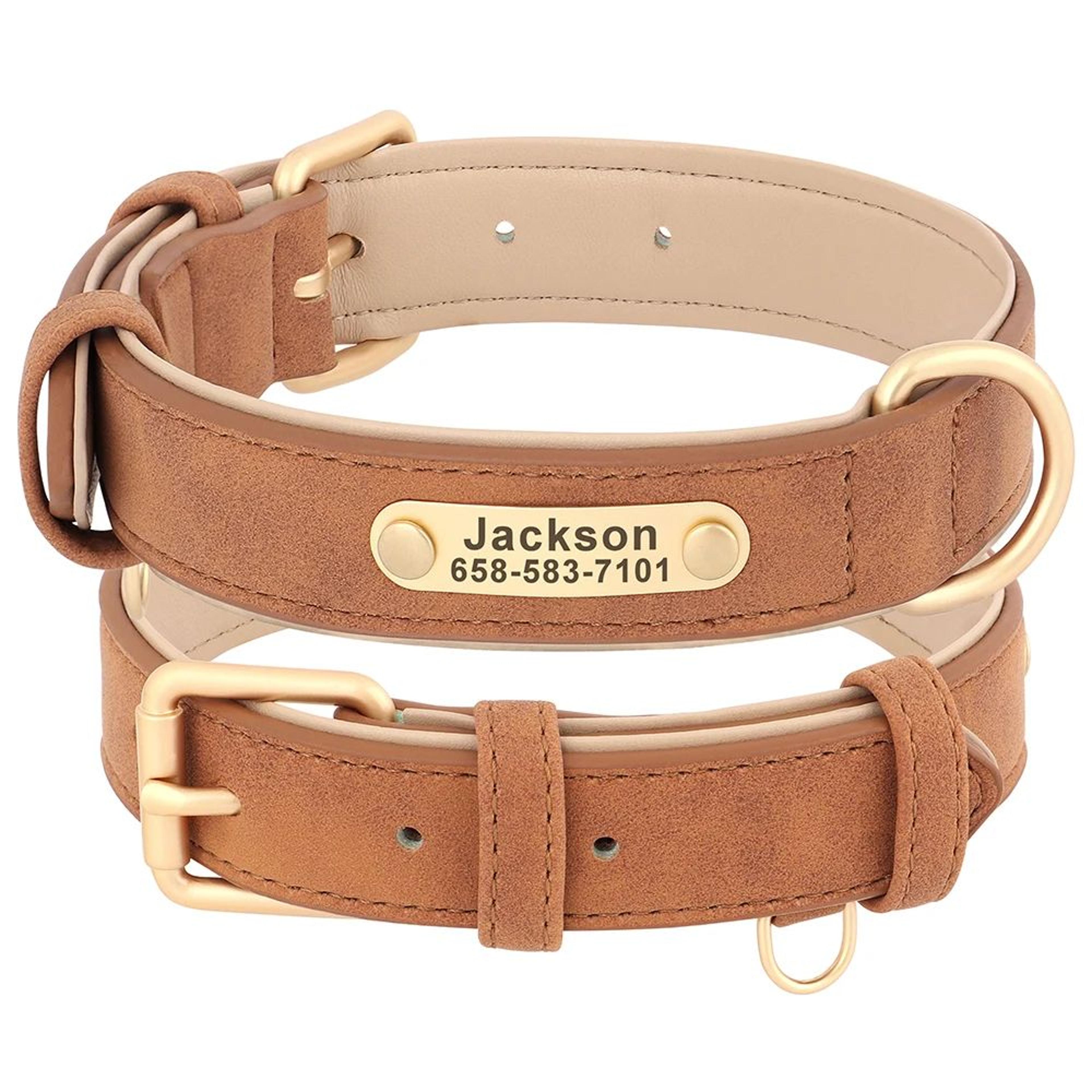 Personalized PU Leather Dog Collar With Free Engraved Nameplate  Custom ID Tag Collar For Small Med 6