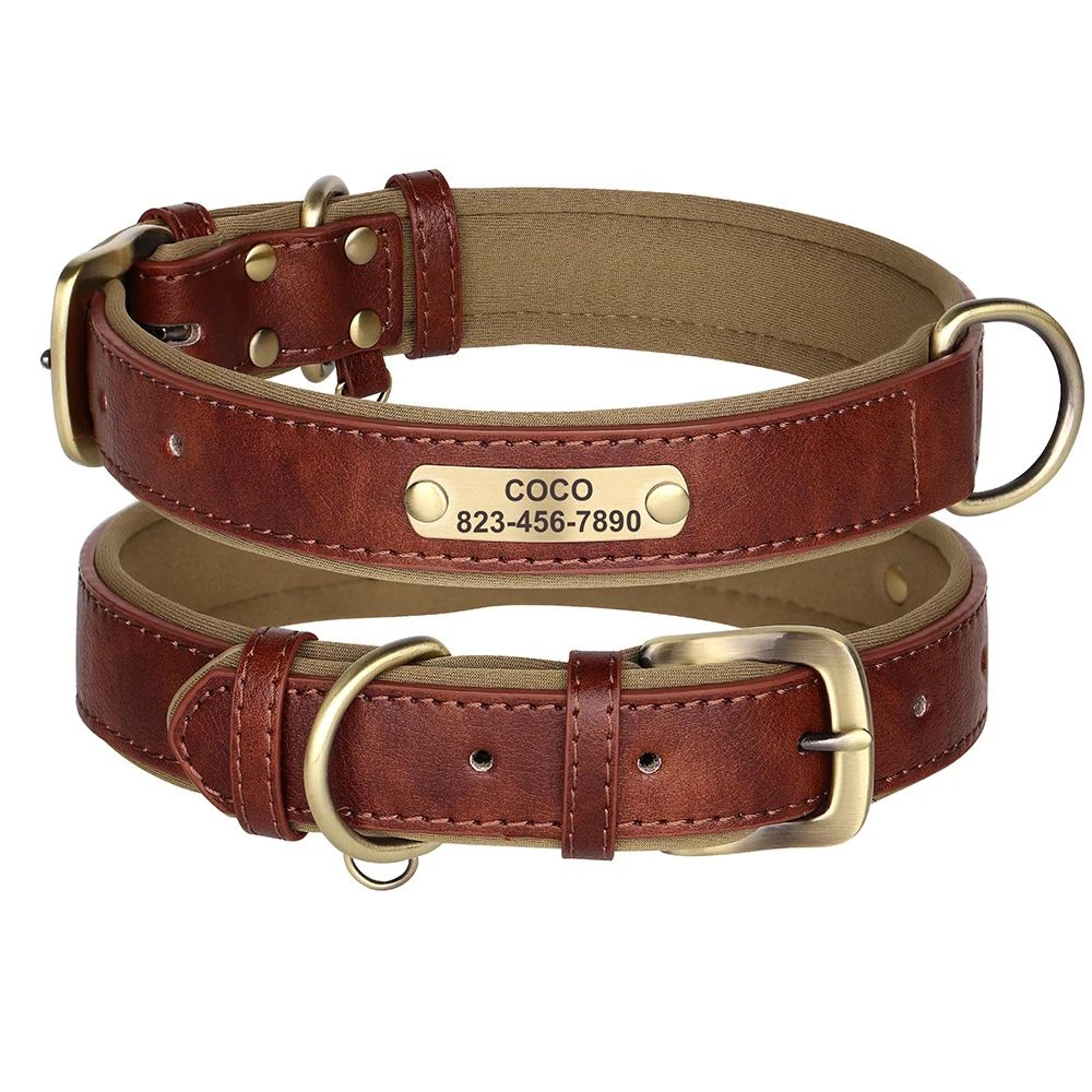 Personalized PU Leather Dog Collar With Free Engraved Nameplate  Custom ID Tag Collar For Small Med 17