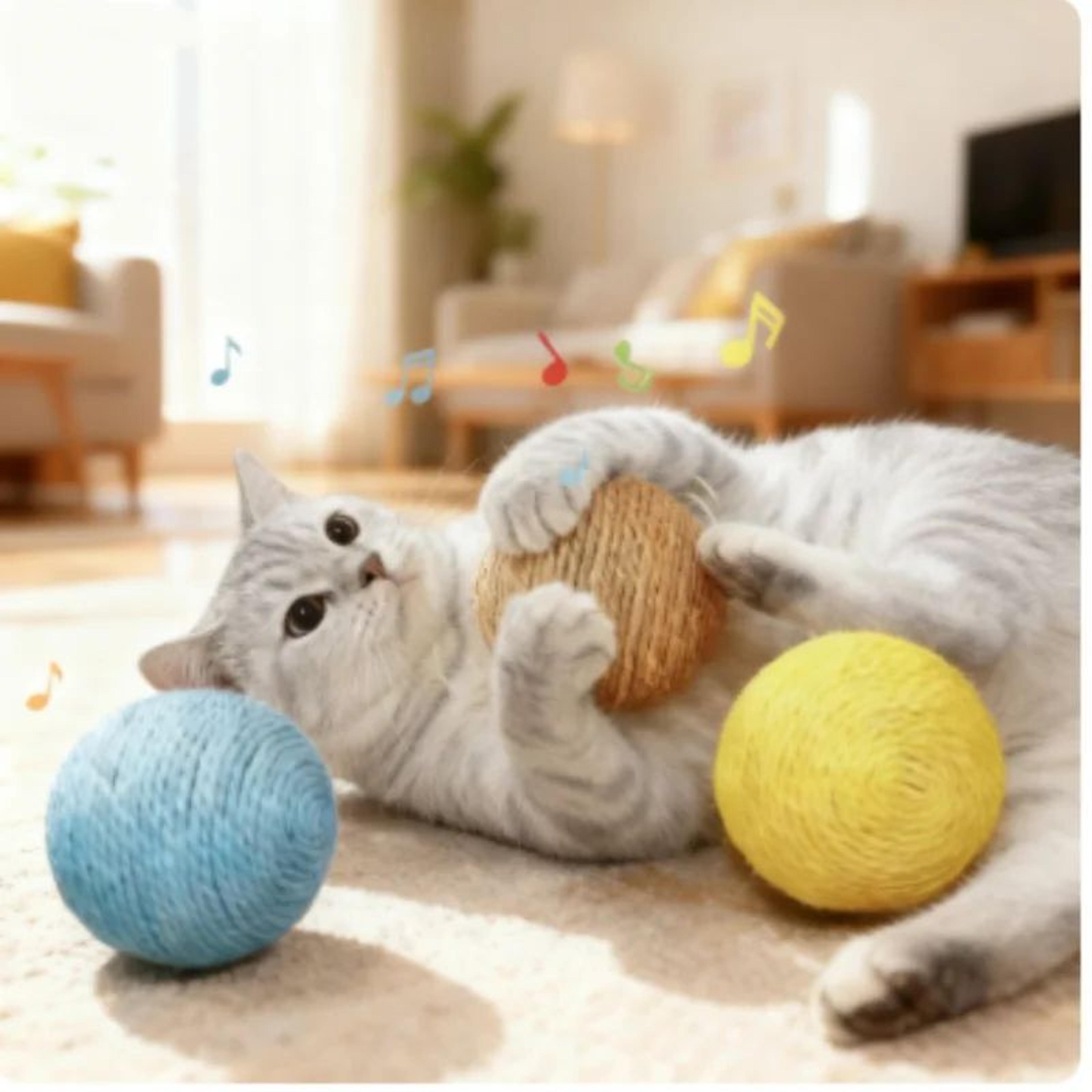 Interactive Sisal Cat Scratching Ball Toy With Sound  Teething Dental Cleaning  AntiBite Play Ball  5