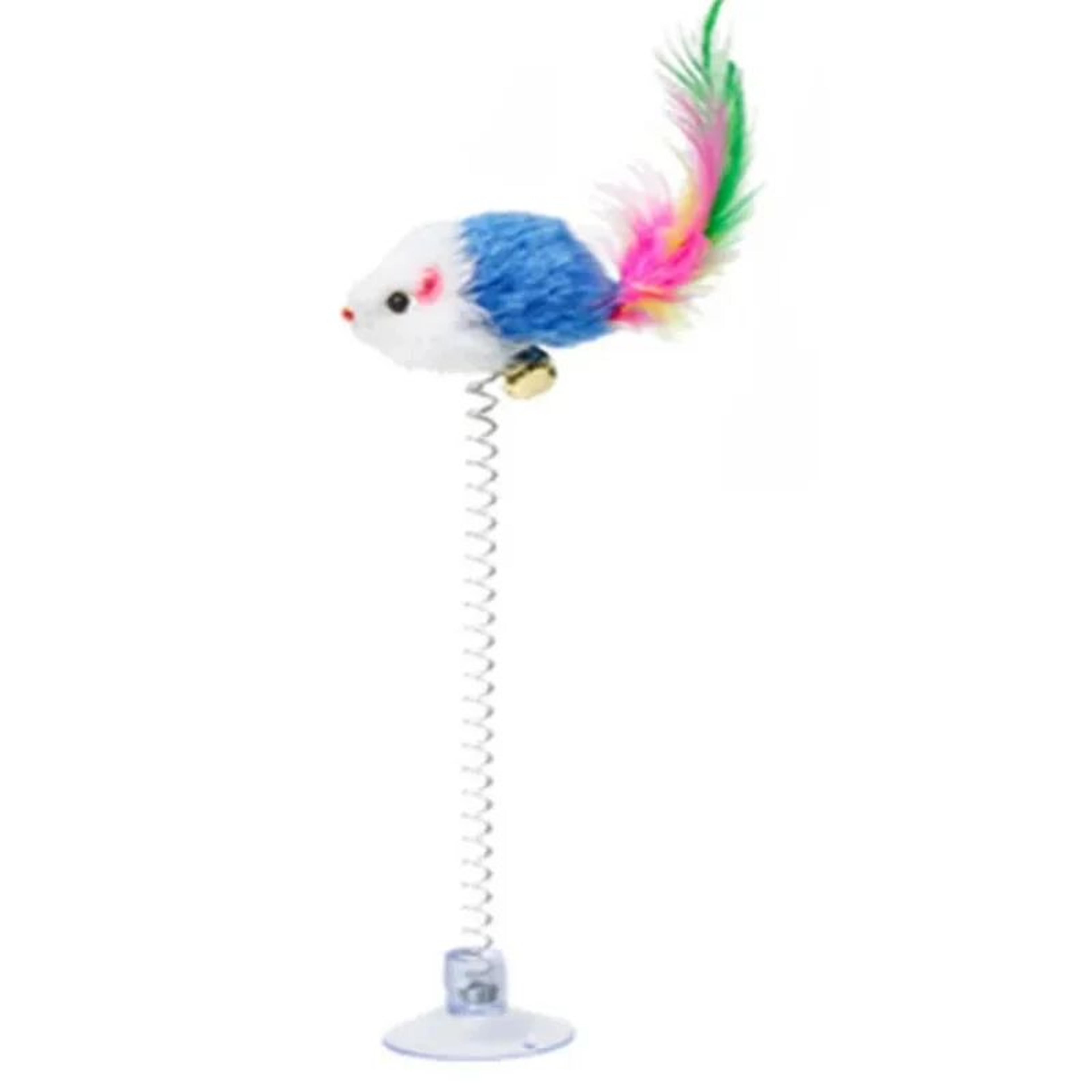 Interactive Suction Cup Spring Cat Toy  Feather Mouse Teaser Wand For Indoor Cats 1