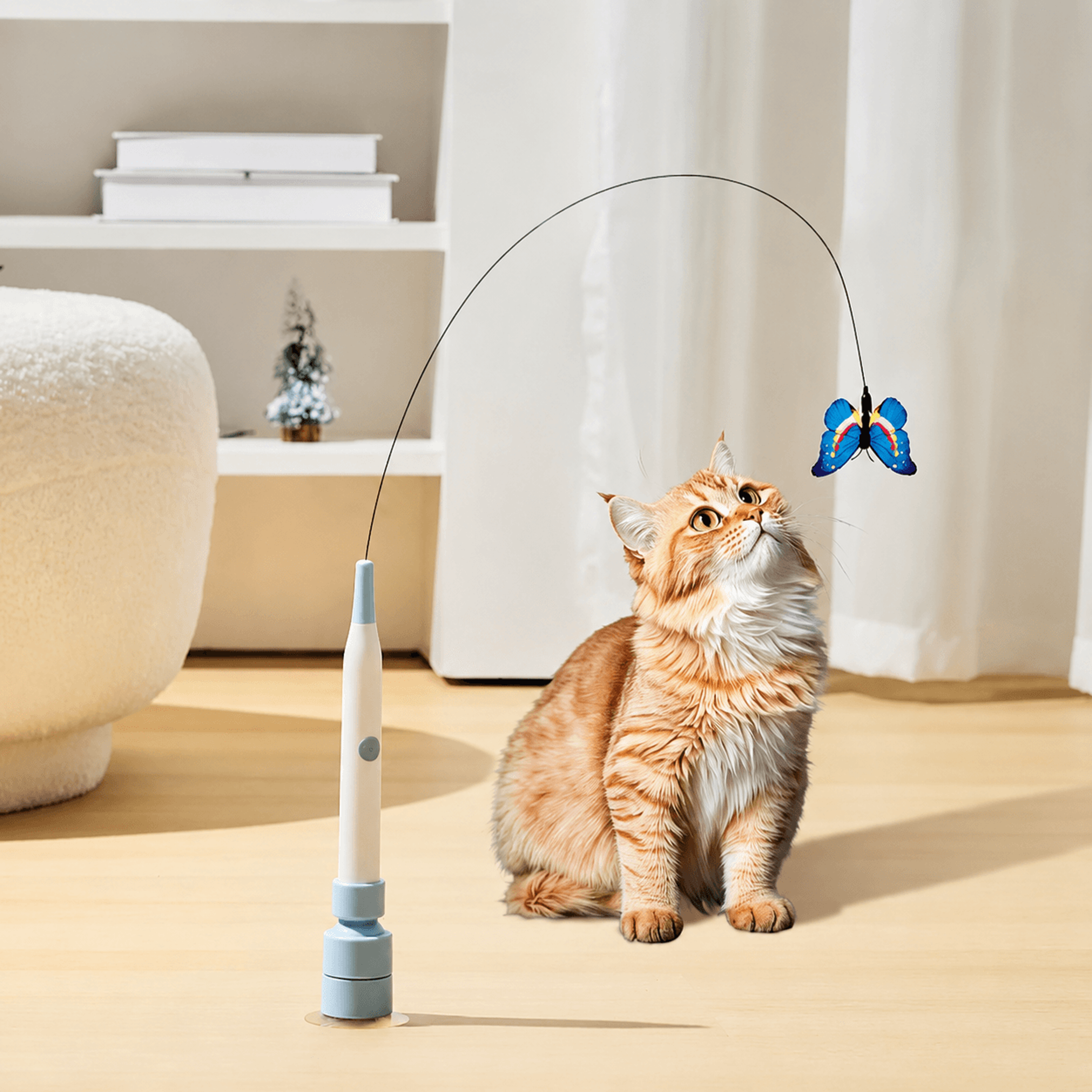 BOOTEELY Electric Butterfly Cat Toy  Interactive Suction Cup Flying Butterfly Teaser With Long Rod  0