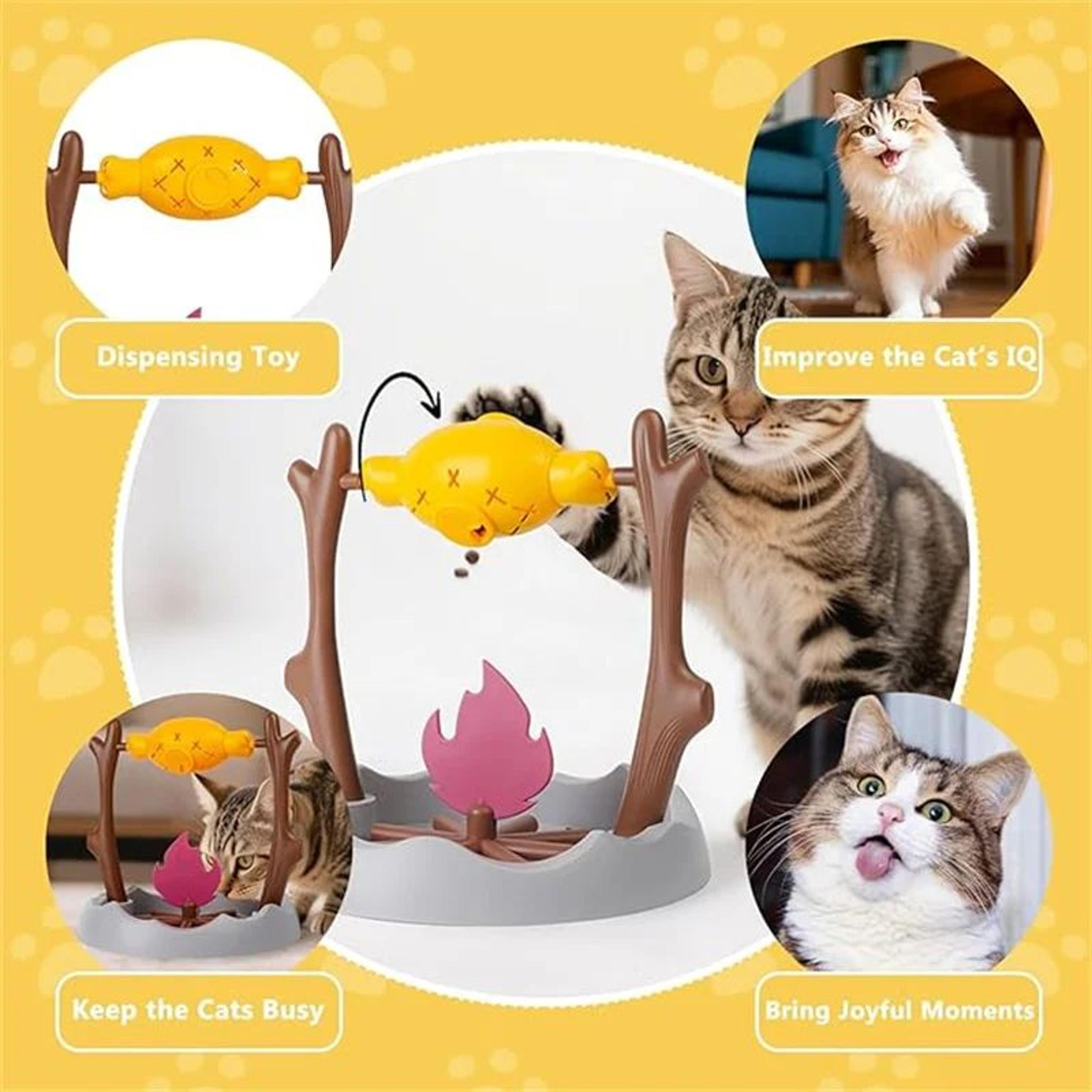 Rotating Campfire Cat Treat Puzzle Feeder  Interactive Slow Feeding Toy For Cognitive Training And
