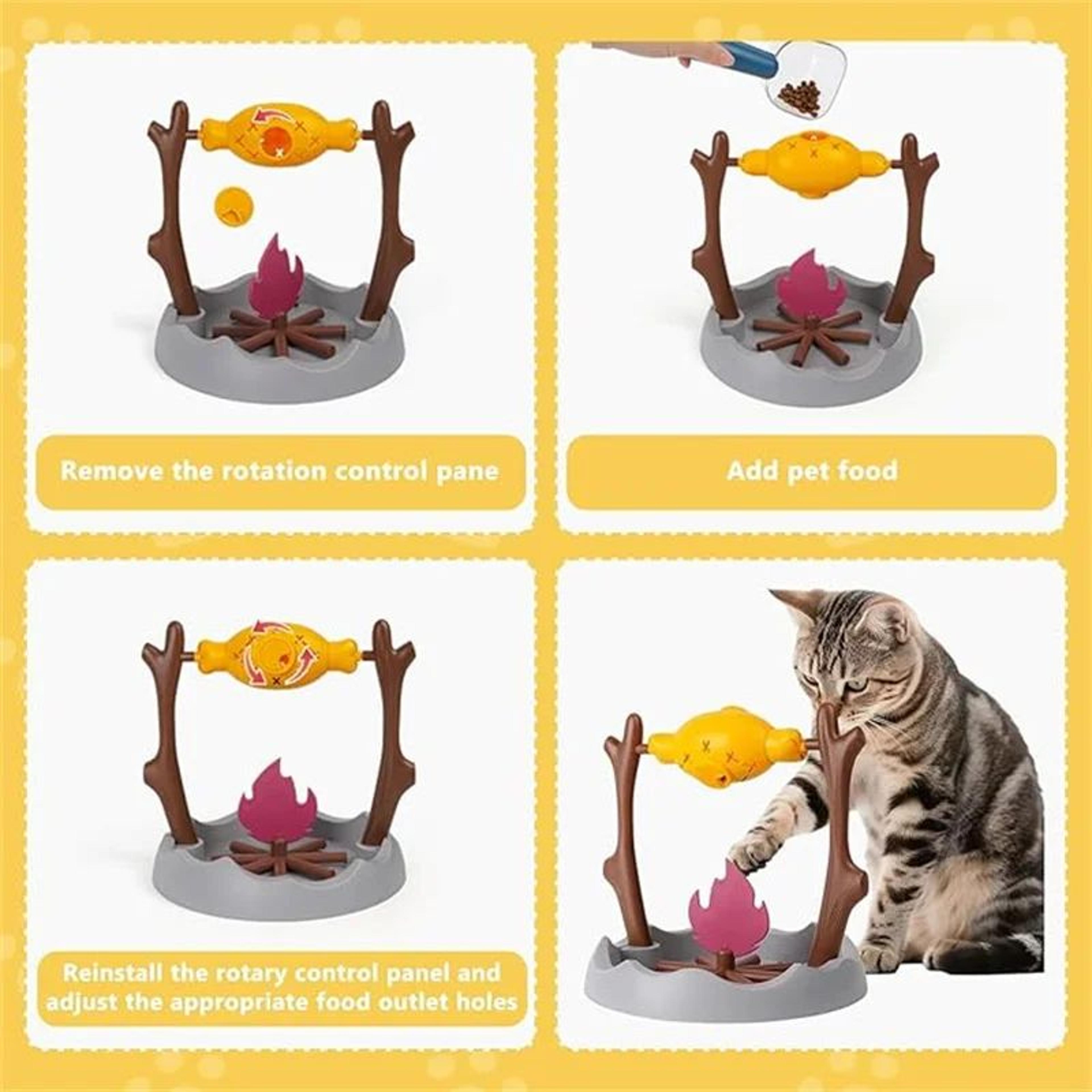 Rotating Campfire Cat Treat Puzzle Feeder  Interactive Slow Feeding Toy For Cognitive Training And