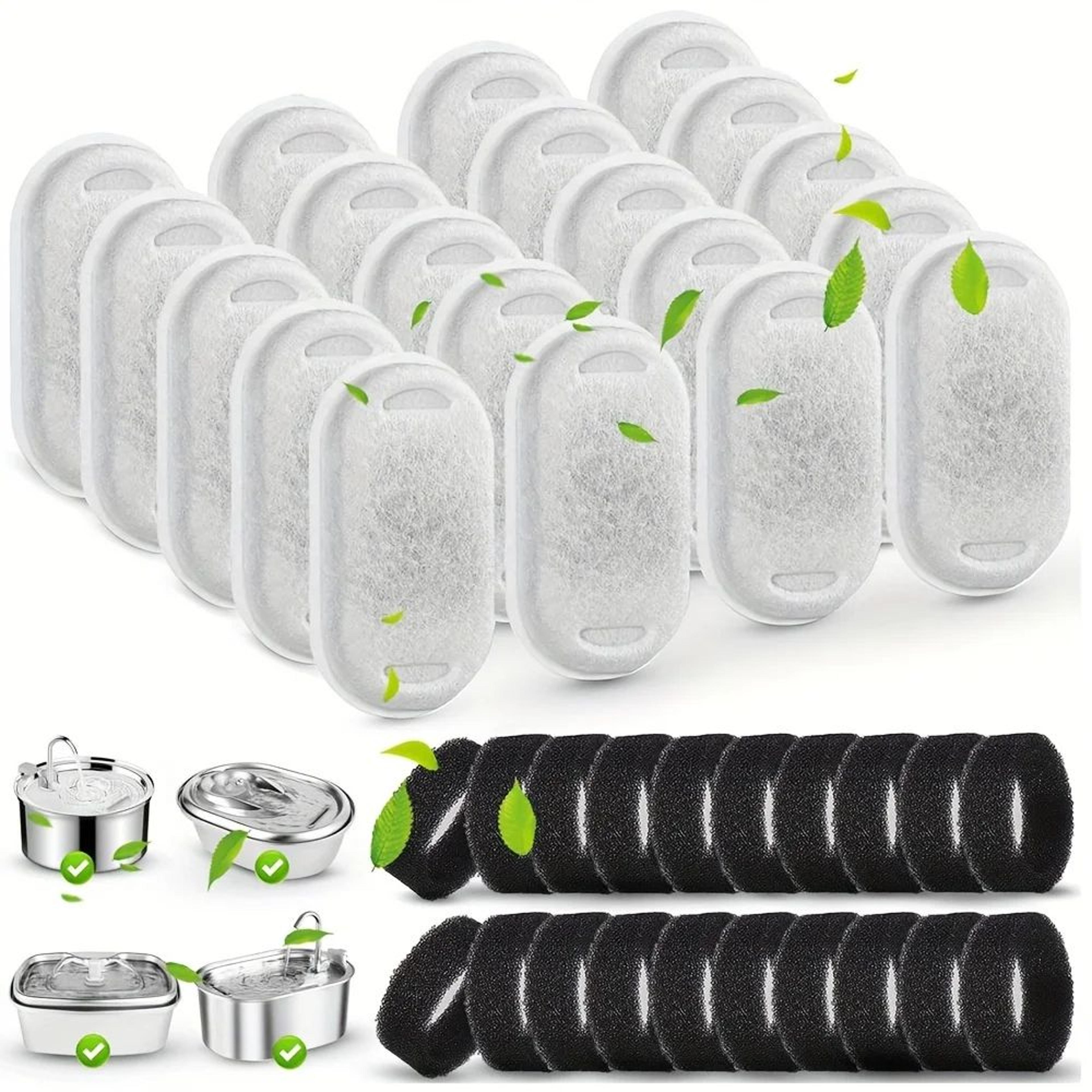 20 Pcs Pet Fountain Filter Replacement Set  Activated Carbon Water Filters With PreFilter Sponges F