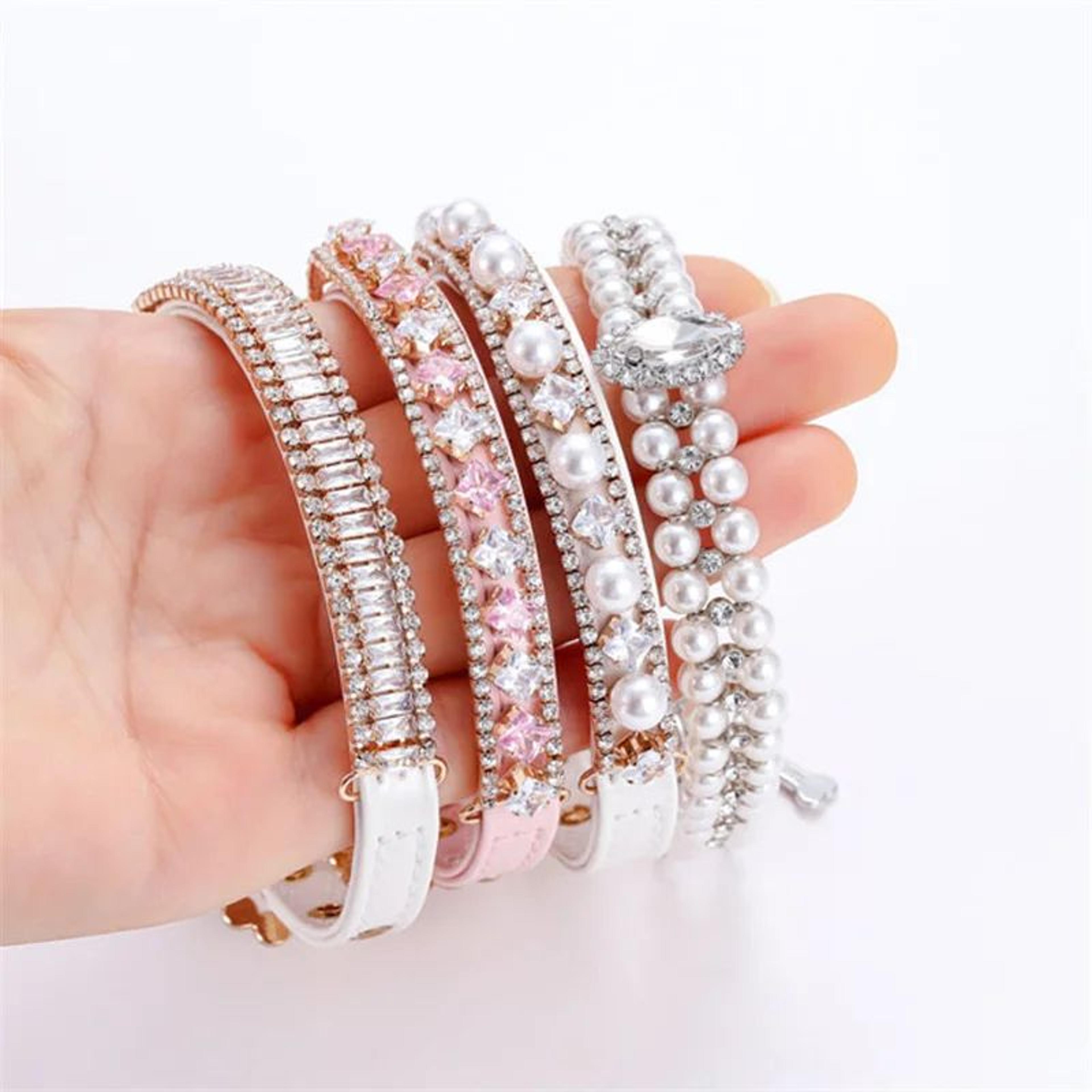 Luxury Pearl Cat Collar Necklace  Adjustable Rhinestone Pet Collar With Ribbon For Cats Puppies  Ra 4