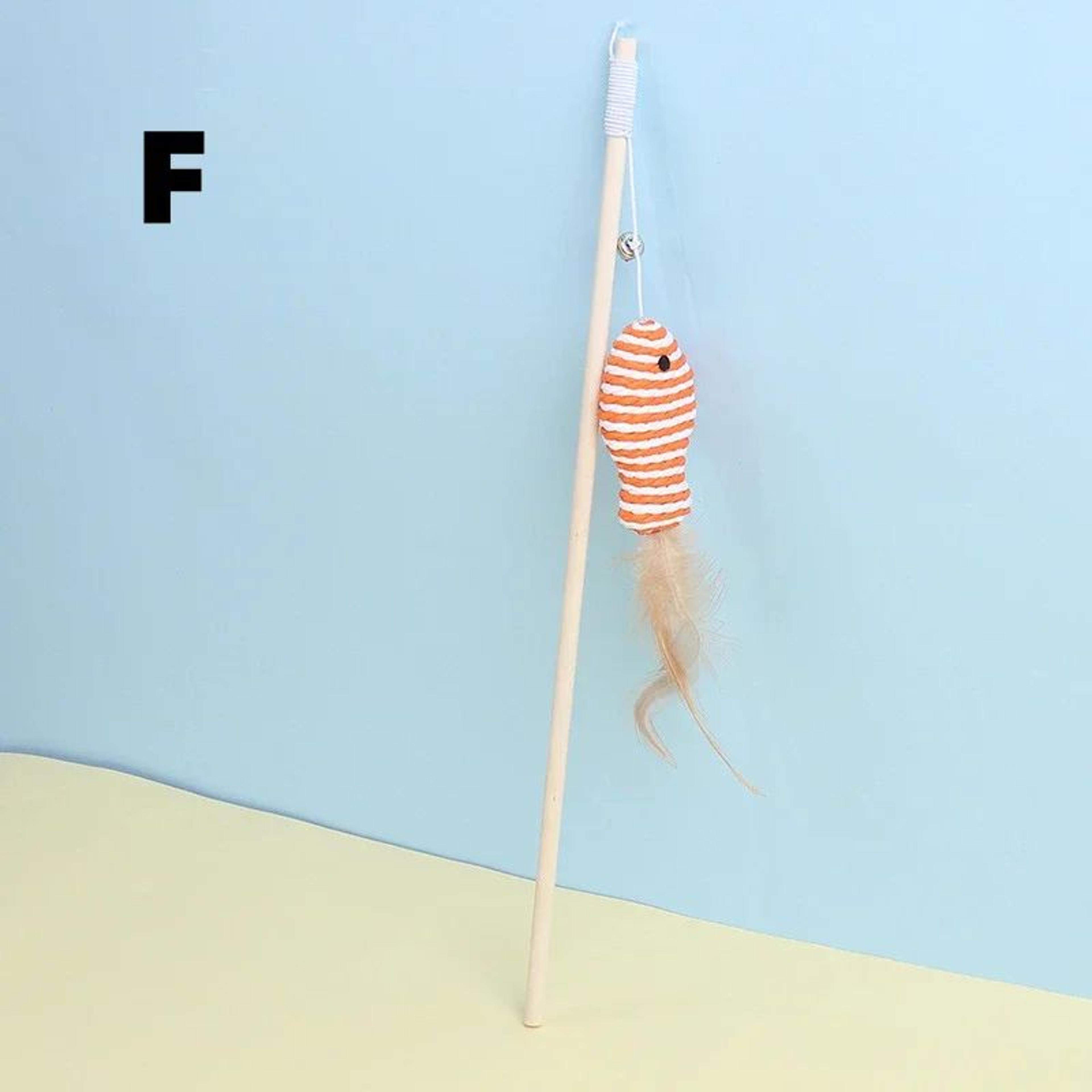Wooden Mouse Cat Teaser Wand  Interactive Feather Bell Cat Toy With Elastic Rope 9