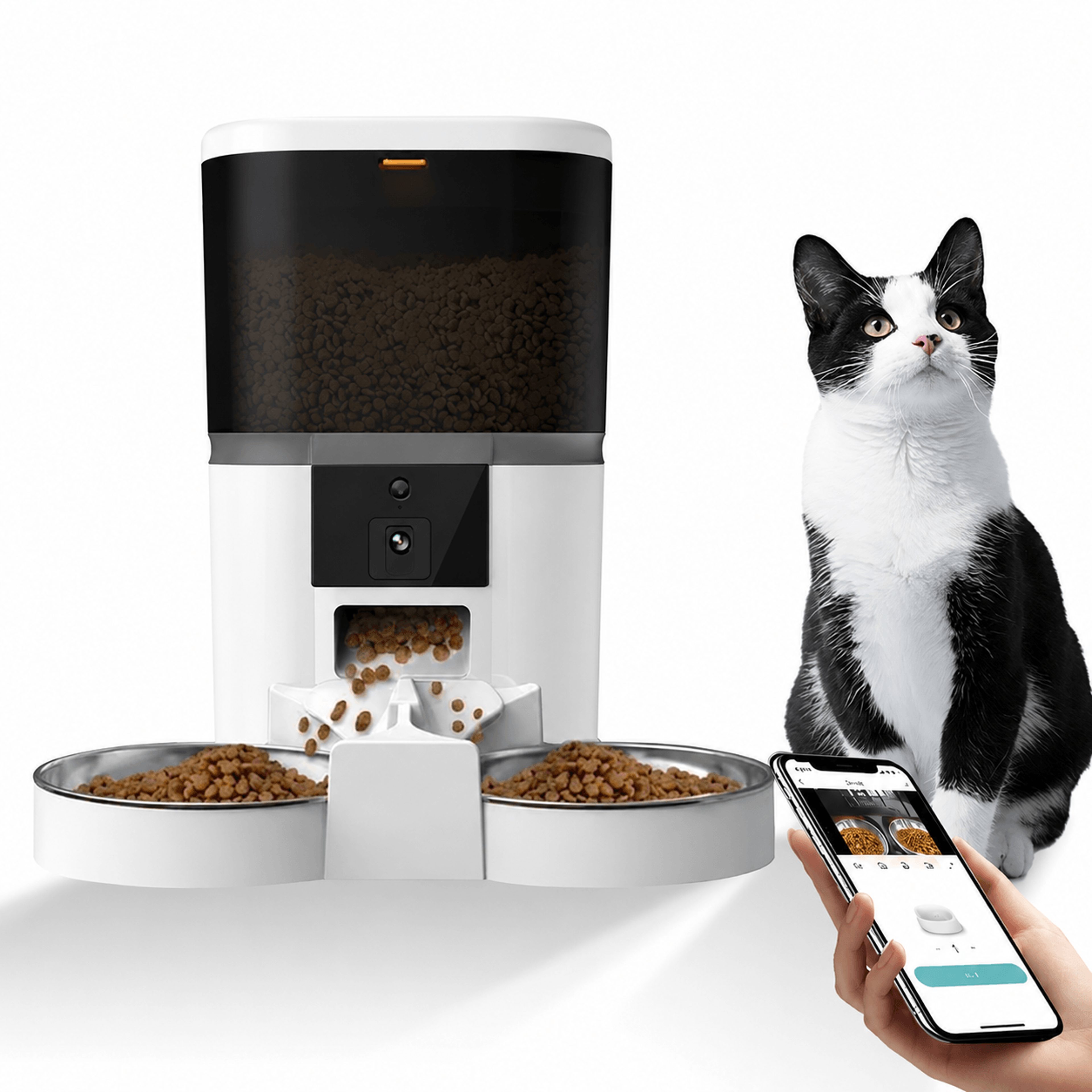 135 Oz Smart Automatic Pet Feeder With HD Camera  WiFi Remote Food Dispenser For Cats  Dogs 0