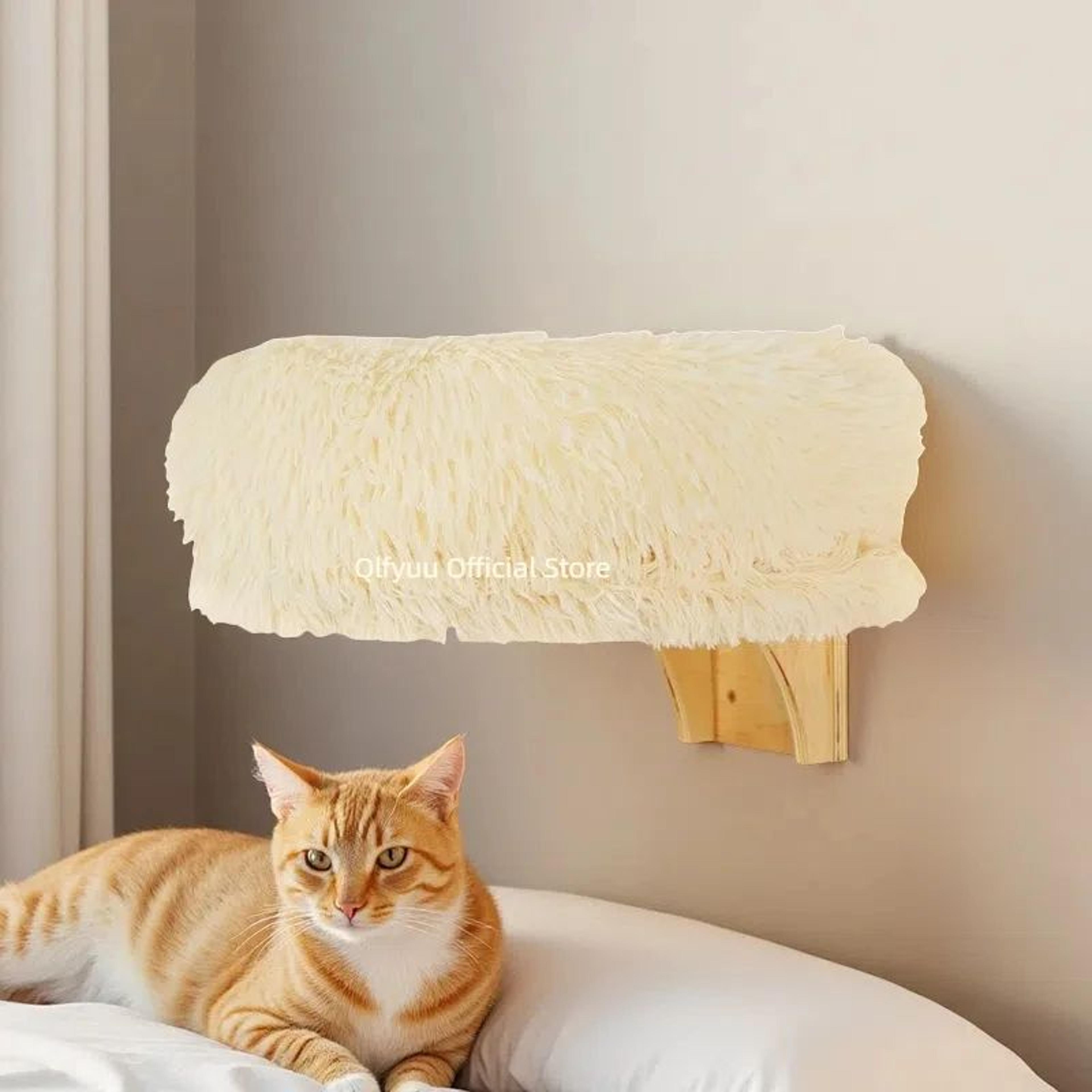 Wall Mounted Wooden Cat Perch  Elevated Winter Cat Bed  SpaceSaving Cat Furniture With Support Brac 1