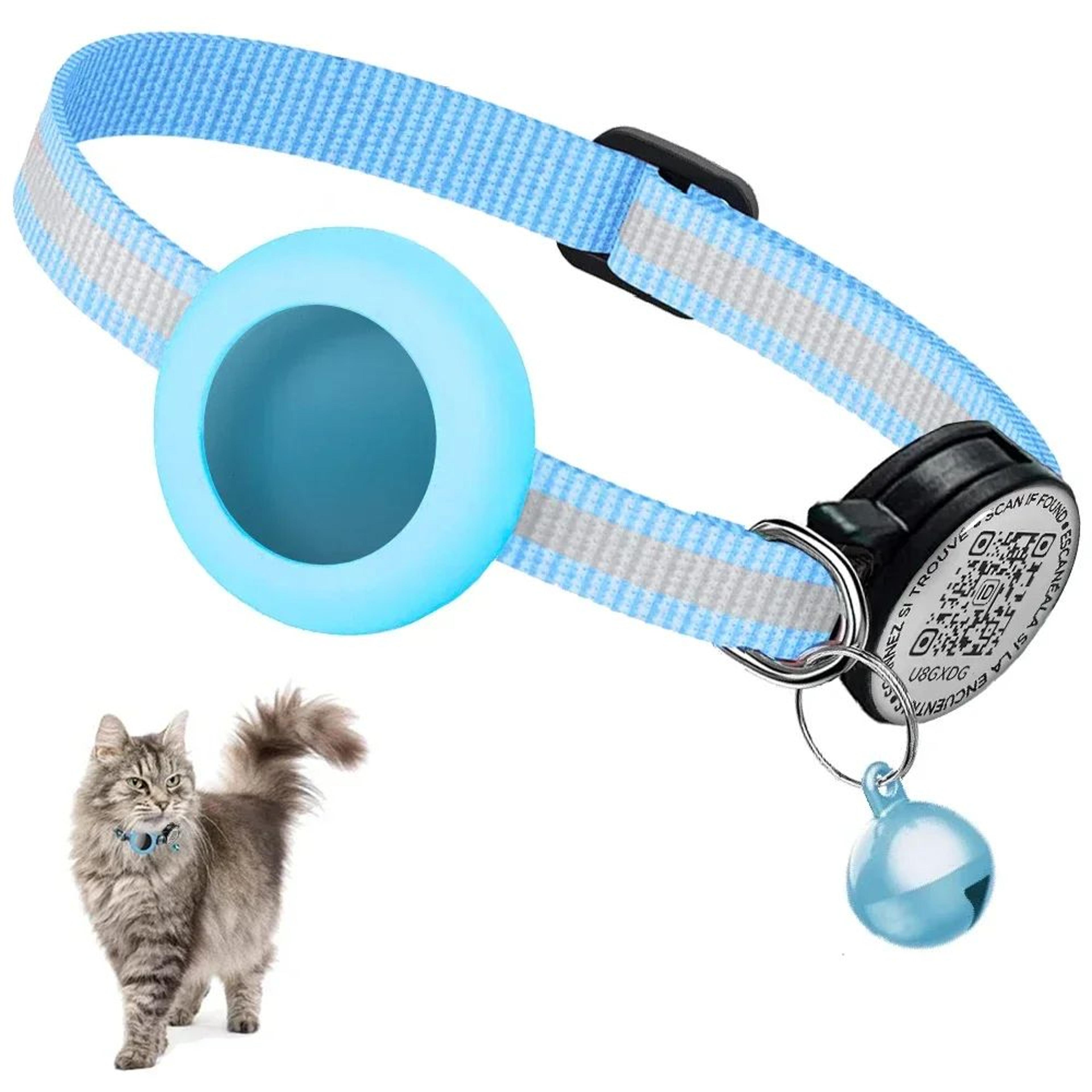 Reflective Cat GPS Tracker Collar With QR ID Tag  AirTag Holder  Breakaway Nylon Safety Collar For  7