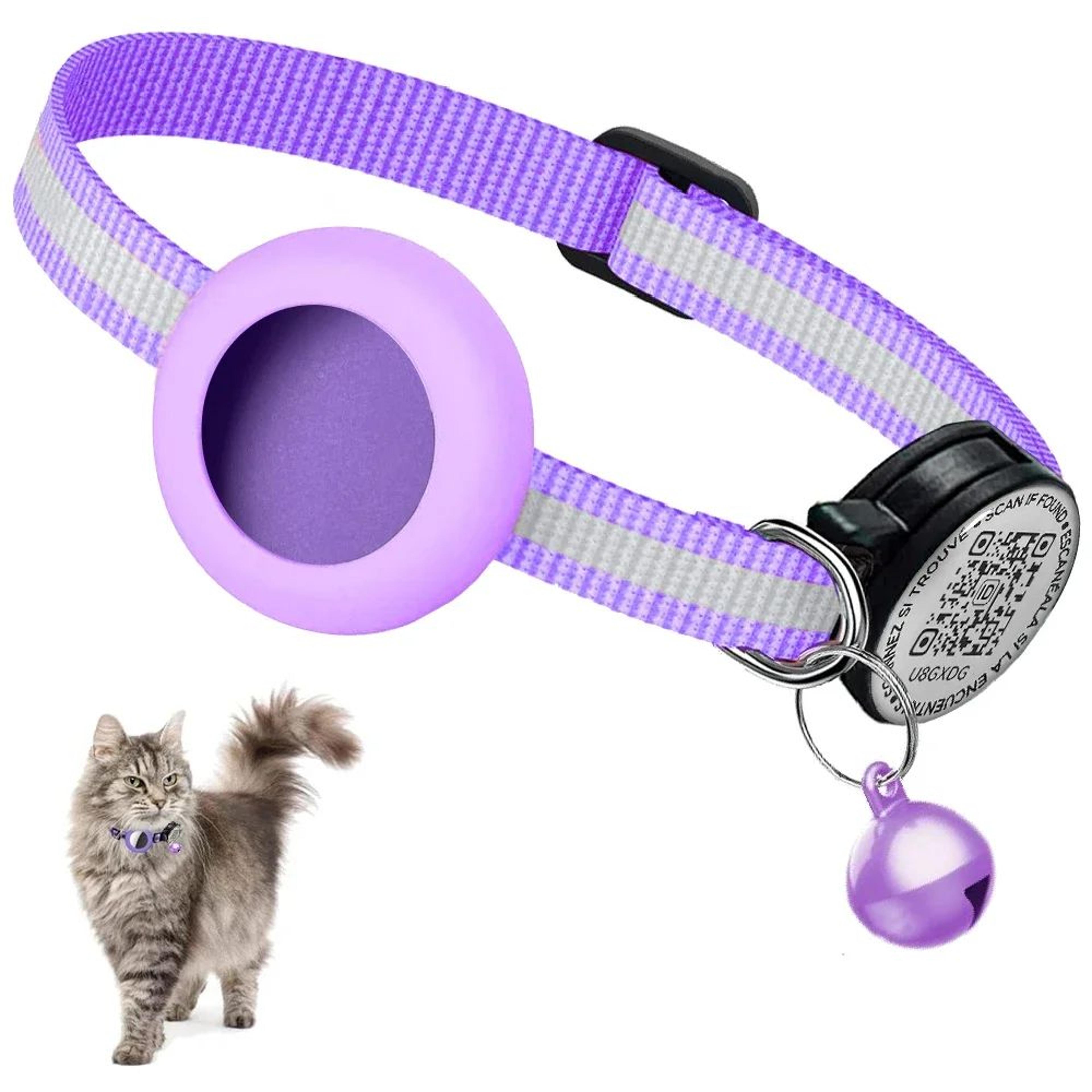 Reflective Cat GPS Tracker Collar With QR ID Tag  AirTag Holder  Breakaway Nylon Safety Collar For  9