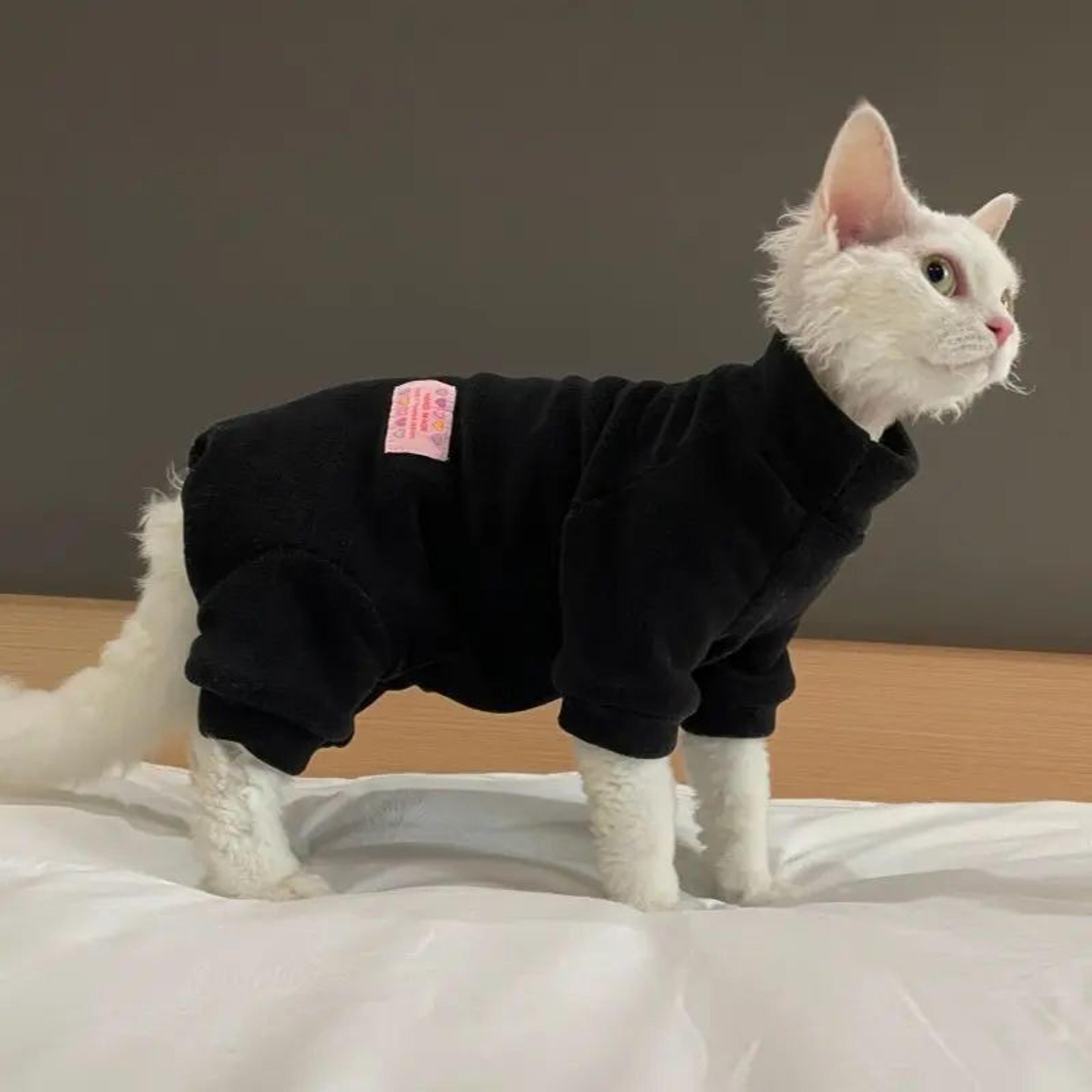 Warm Fleece 4Legged Sphynx Cat Jumpsuit  Soft Thermal Pajama Sweater For Sphynx Devon Rex  Hairless 6