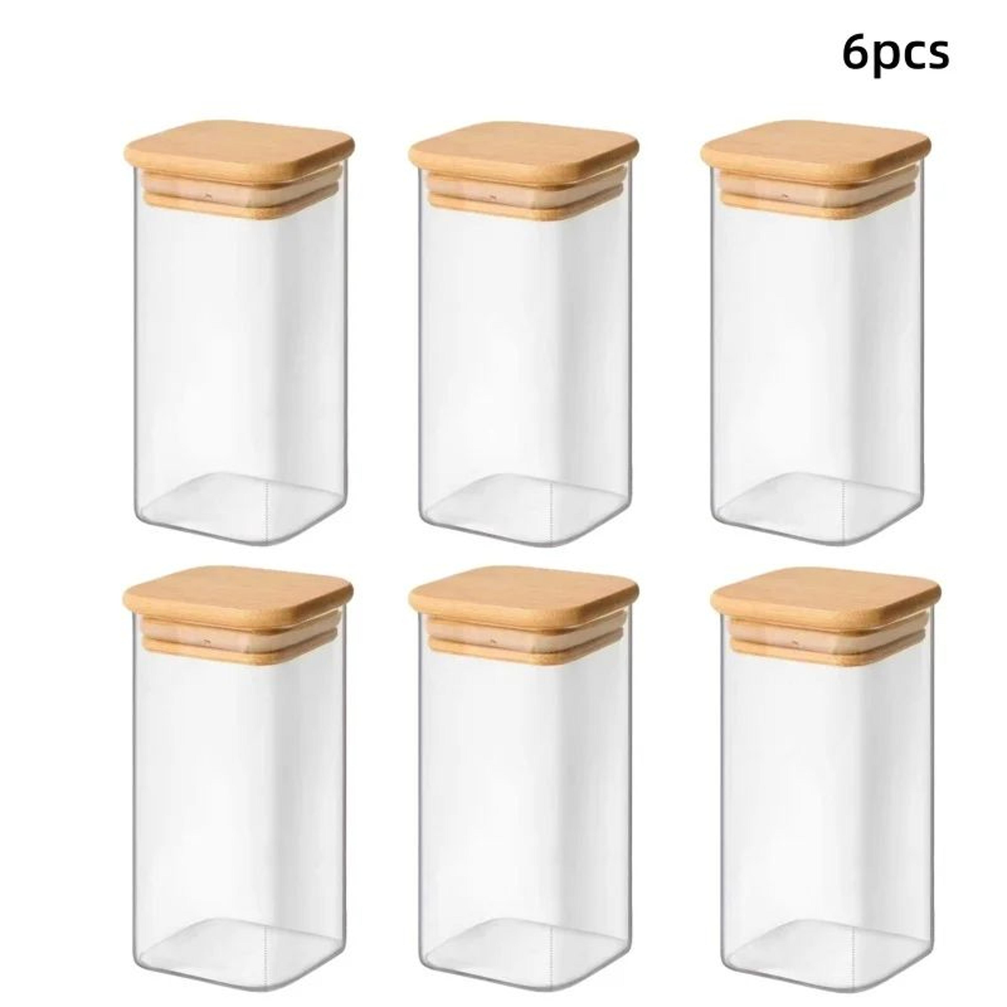 Clear Square Glass Storage Jar Set With Airtight Lid  Stackable WideMouth Kitchen Canisters For Cof 10