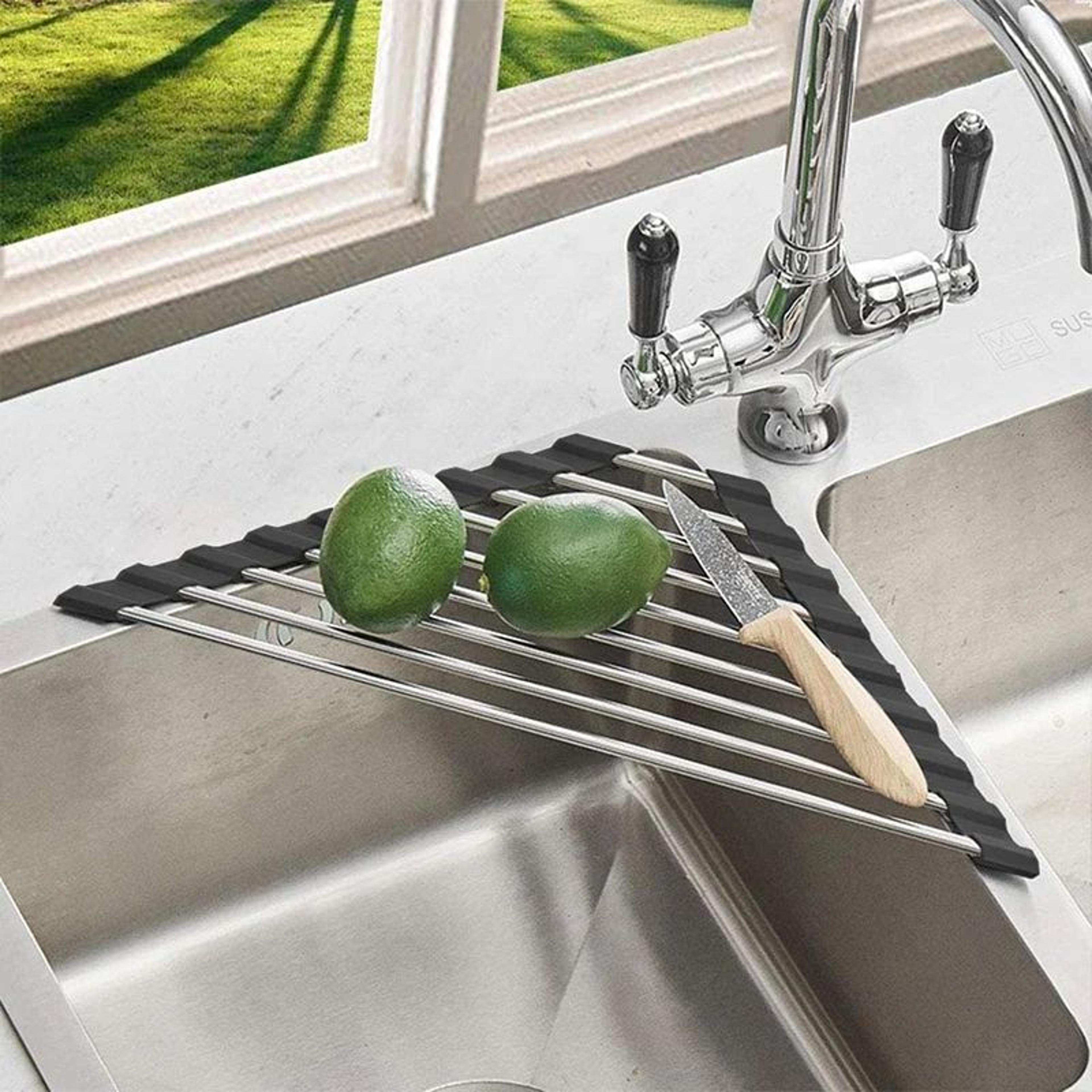 Triangle RollUp Dish Drying Rack  Foldable Stainless Steel Sink Corner Drainer  Kitchen Organizer 1