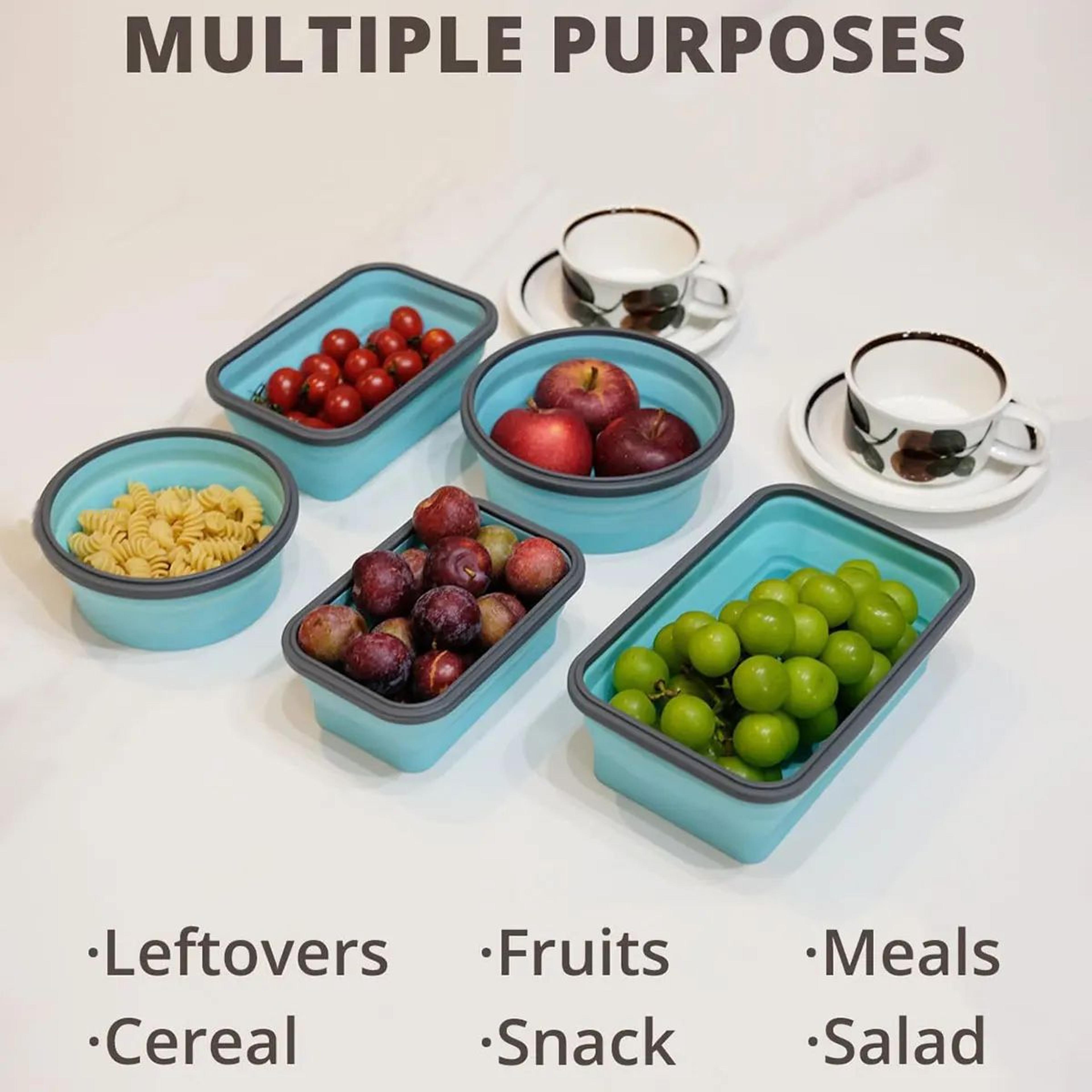 Collapsible Silicone Food Storage Containers With Lids  Foldable Freezer  Dishwasher Safe Lunch Box 5