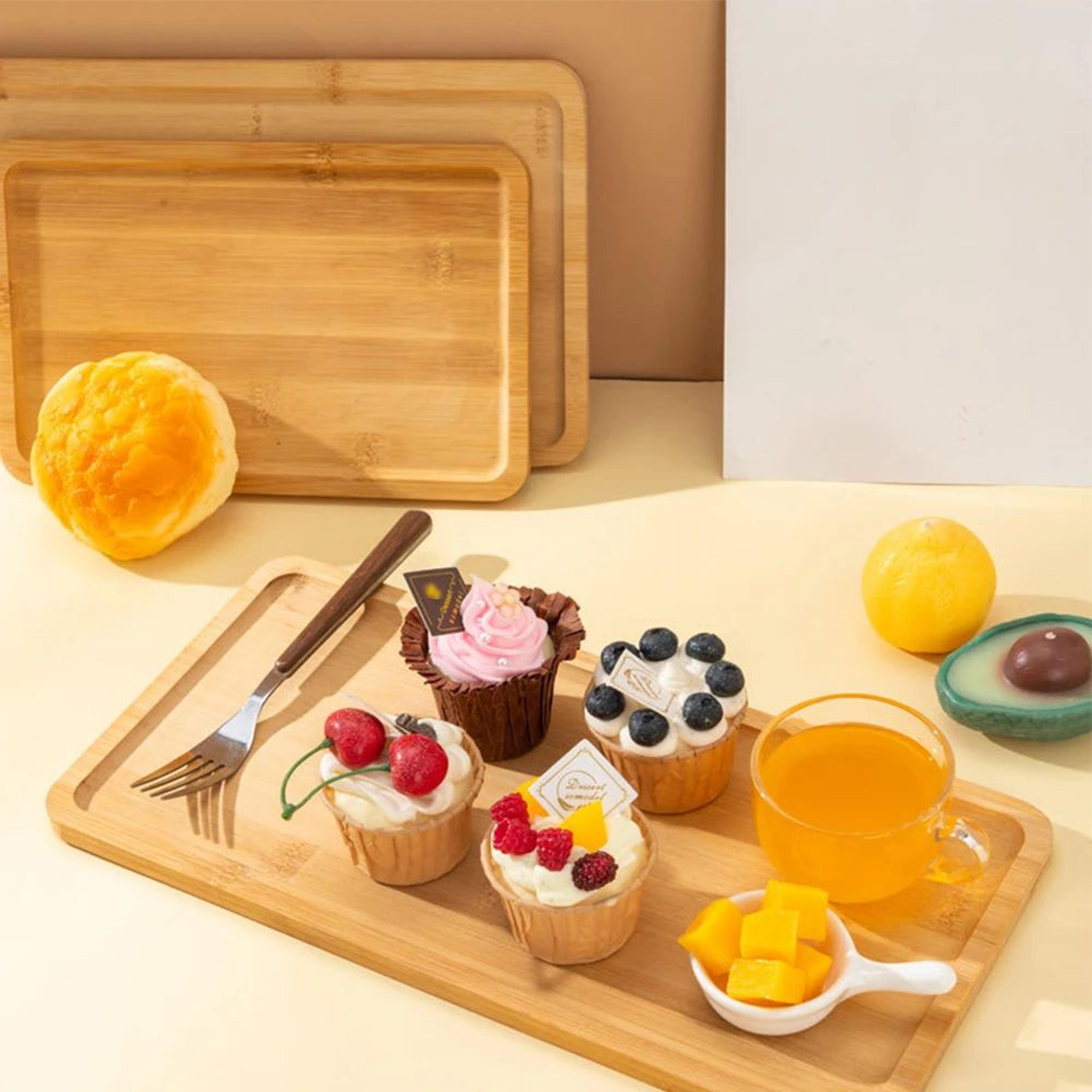 wooden serving tray – rectangular food serving platter for breakfast, tea, dining & party use