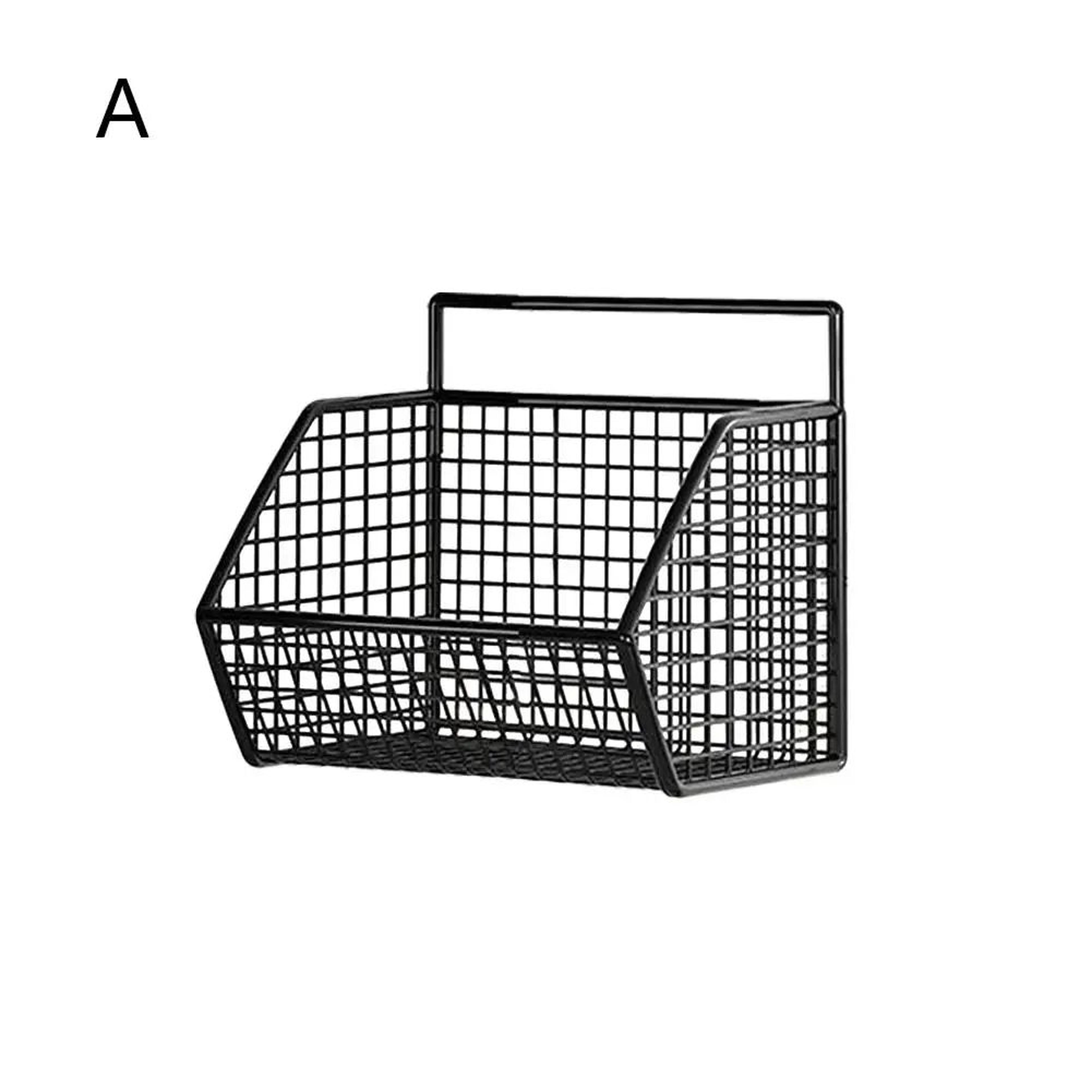 PunchFree Wrought Iron Wall Storage Basket  Rustproof Kitchen  Bathroom Organizer Shelf 6