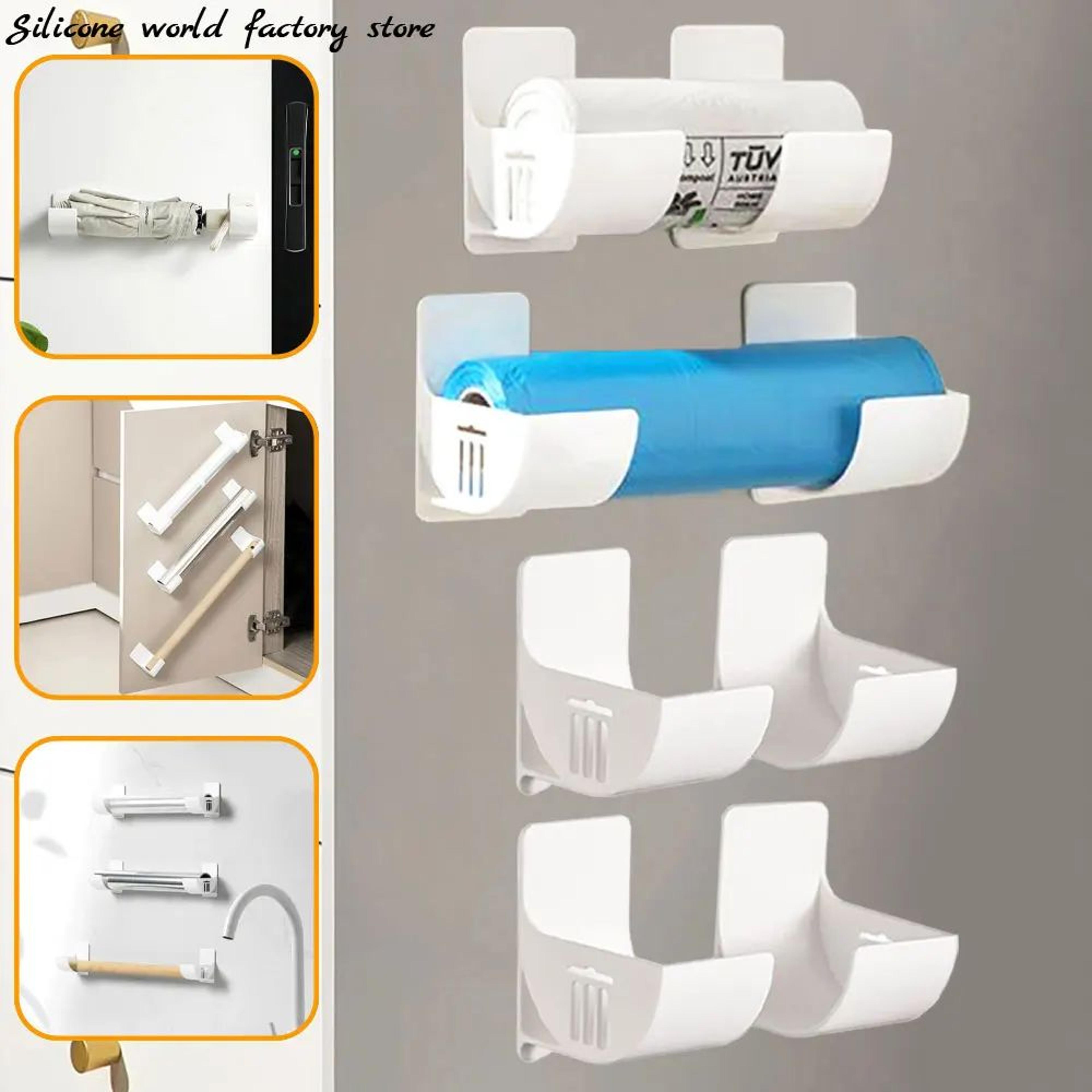4 Pcs Adhesive Plastic Cabinet Storage Rack  Multipurpose Wrap  Garbage Bag Holder For Kitchen  Ref 0